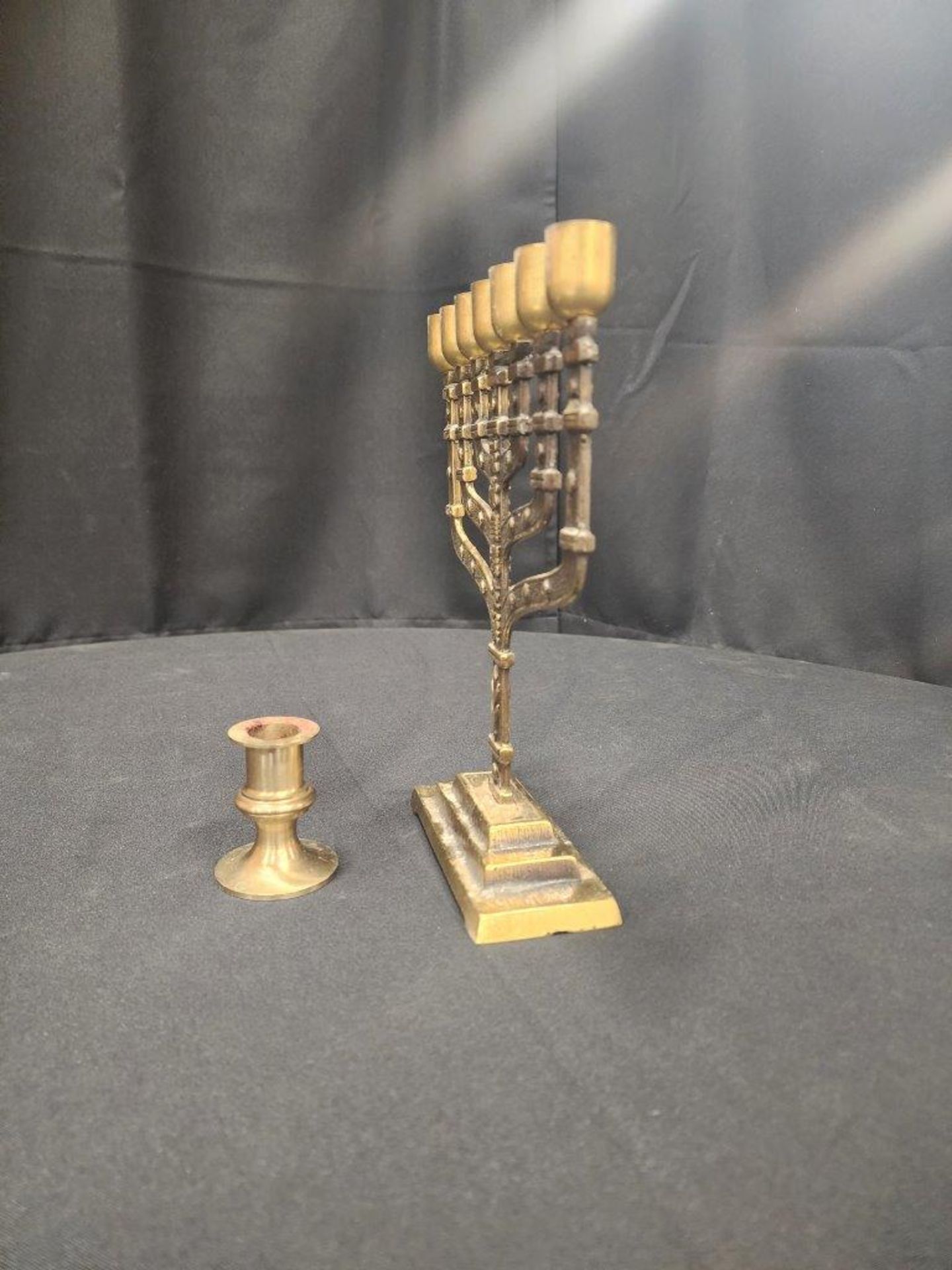 VINTAGE 7-CANDLE BRASS CANDELABRA AND CANDLE HOLDER - Image 2 of 2