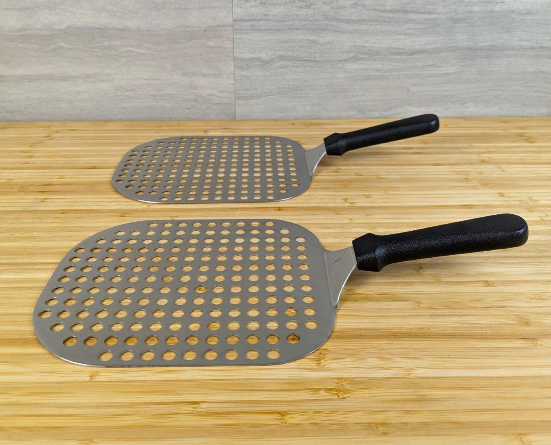 STAINLESS PERFORATED PIZZA TURNERS - LOT OF 2