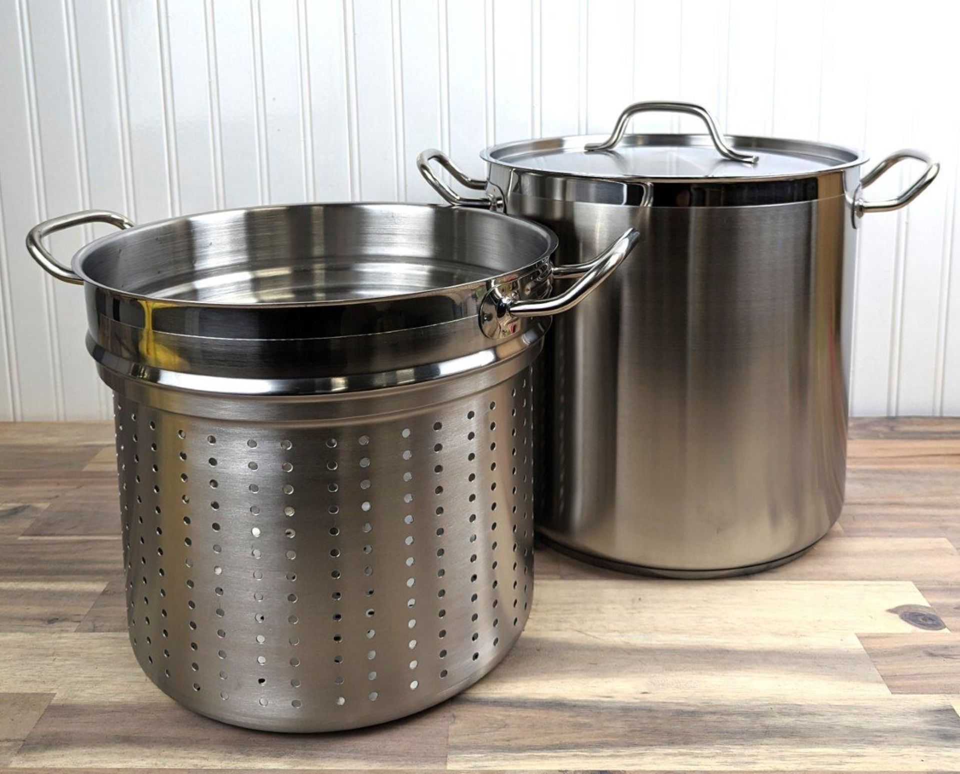 20QT STOCK POT AND LID WITH STEAM INSERT, INDUCTION CAPABLE - LOT OF 3 PIECES