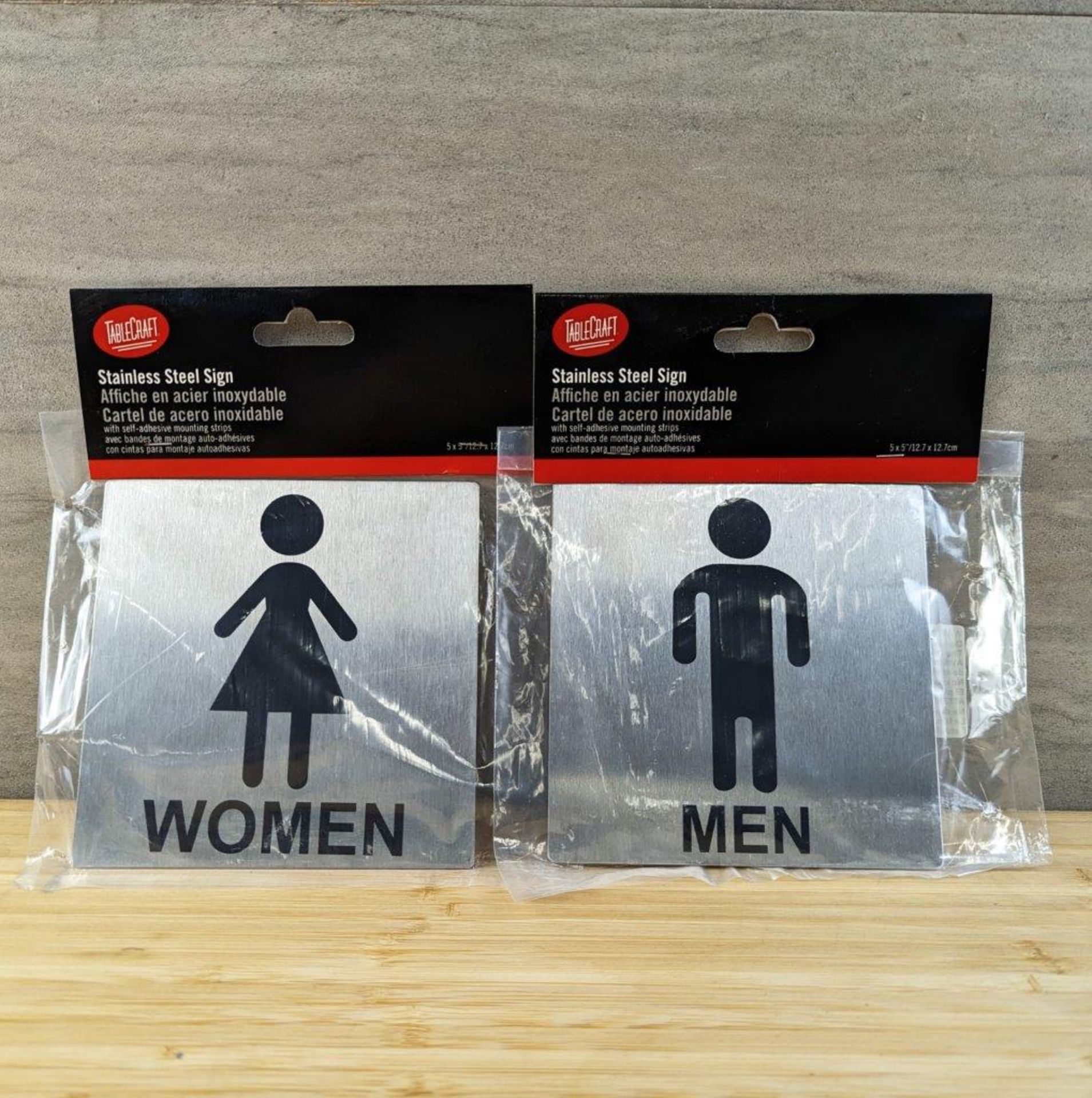 STAINLESS STEEL MENS & WOMENS BATHROOM SIGNS - LOT OF 1 SET (2 PIECES)