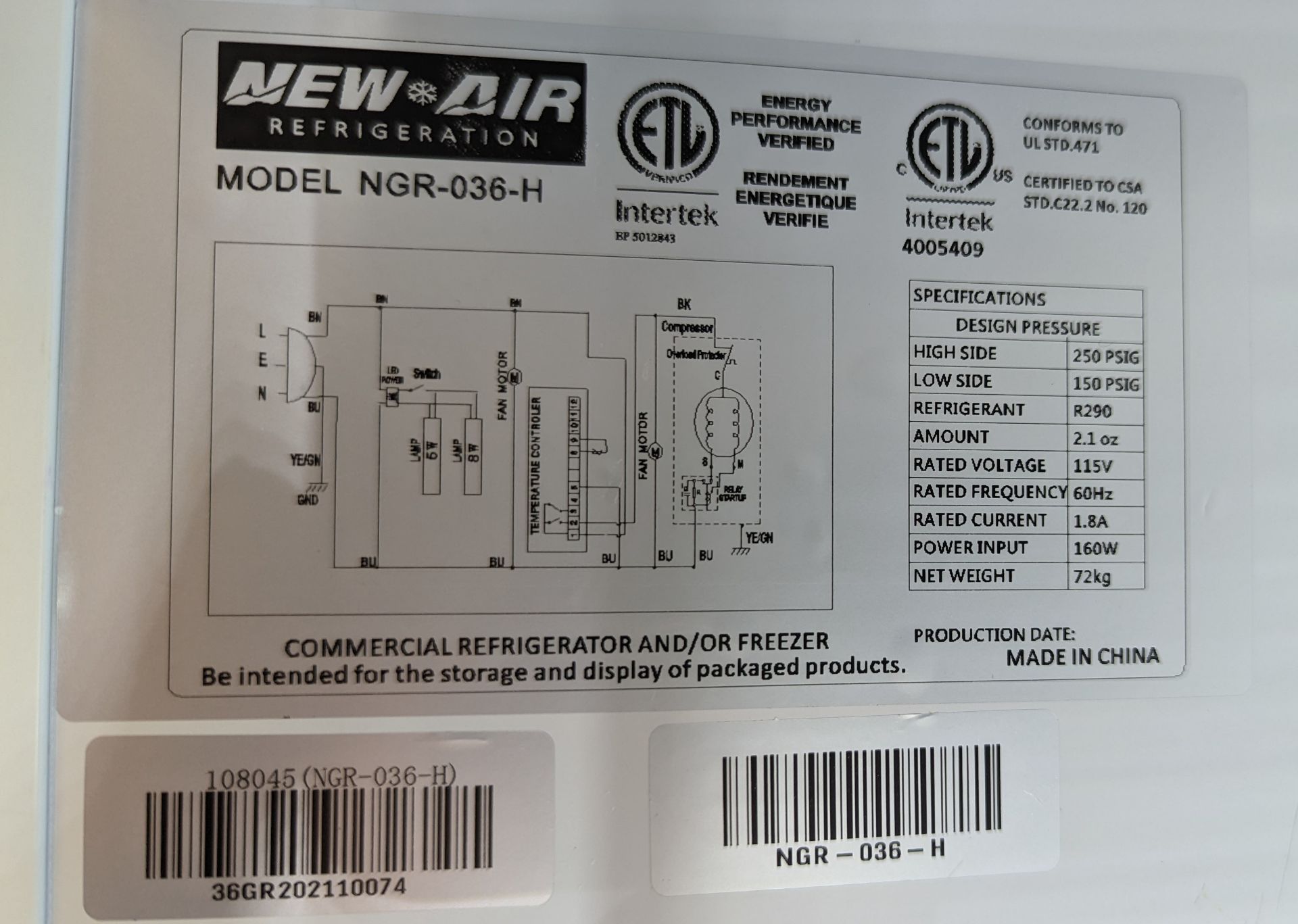 NEW AIR NGR-36-H 24" SINGLE GLASS DOOR DISPLAY COOLER - Image 6 of 7