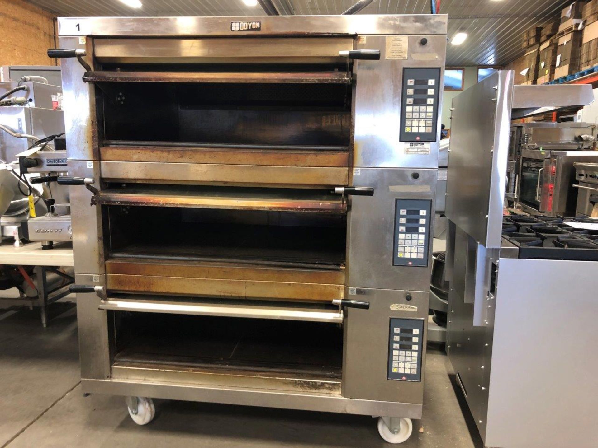 DOYAN 2T3 THREE ARTISAN STONE DECK OVEN W/HD CASTOR KIT (2-PAN CAP. PER DECK) 208V-3PH, S/N - Image 3 of 4