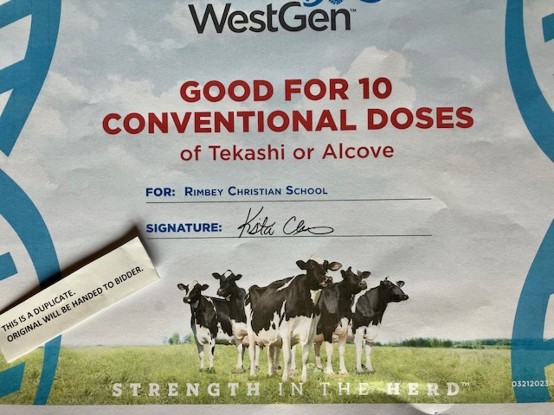 WESTGEN GIFT CERTIFICATE: GOOD FOR 10 CONVENTIONAL DOSES OF TEKASHI OR ALCOVE - Image 2 of 2