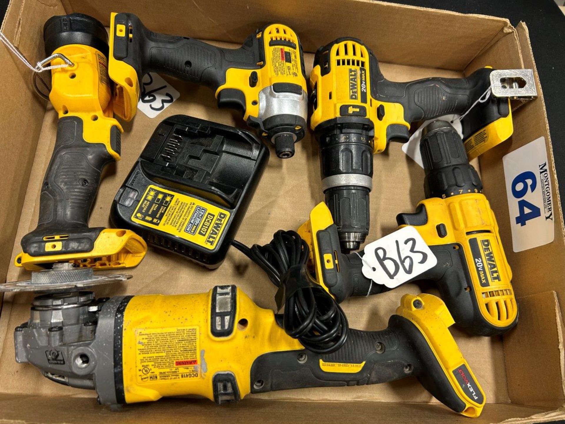 DEWALT CORDLESS CIRCULAR SAW, IMPACT DRIVER, ANGLE GRINDER, DRILLS, FLASHLIGHT, ETC. - B63 - Image 2 of 13