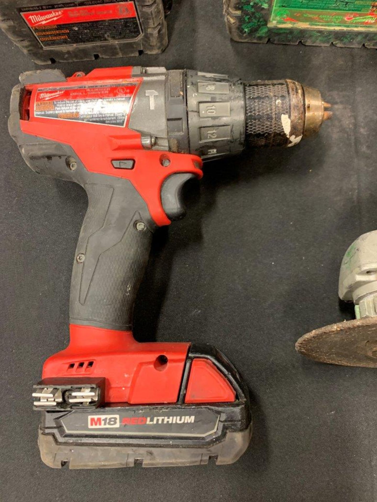 MILWAUKEE CORDLESS ANGLE GRINDER, DRILL, IMPACT DRIVER, FLASHLIGHT, ASSORTED BATTERIES - A58 - Image 4 of 14