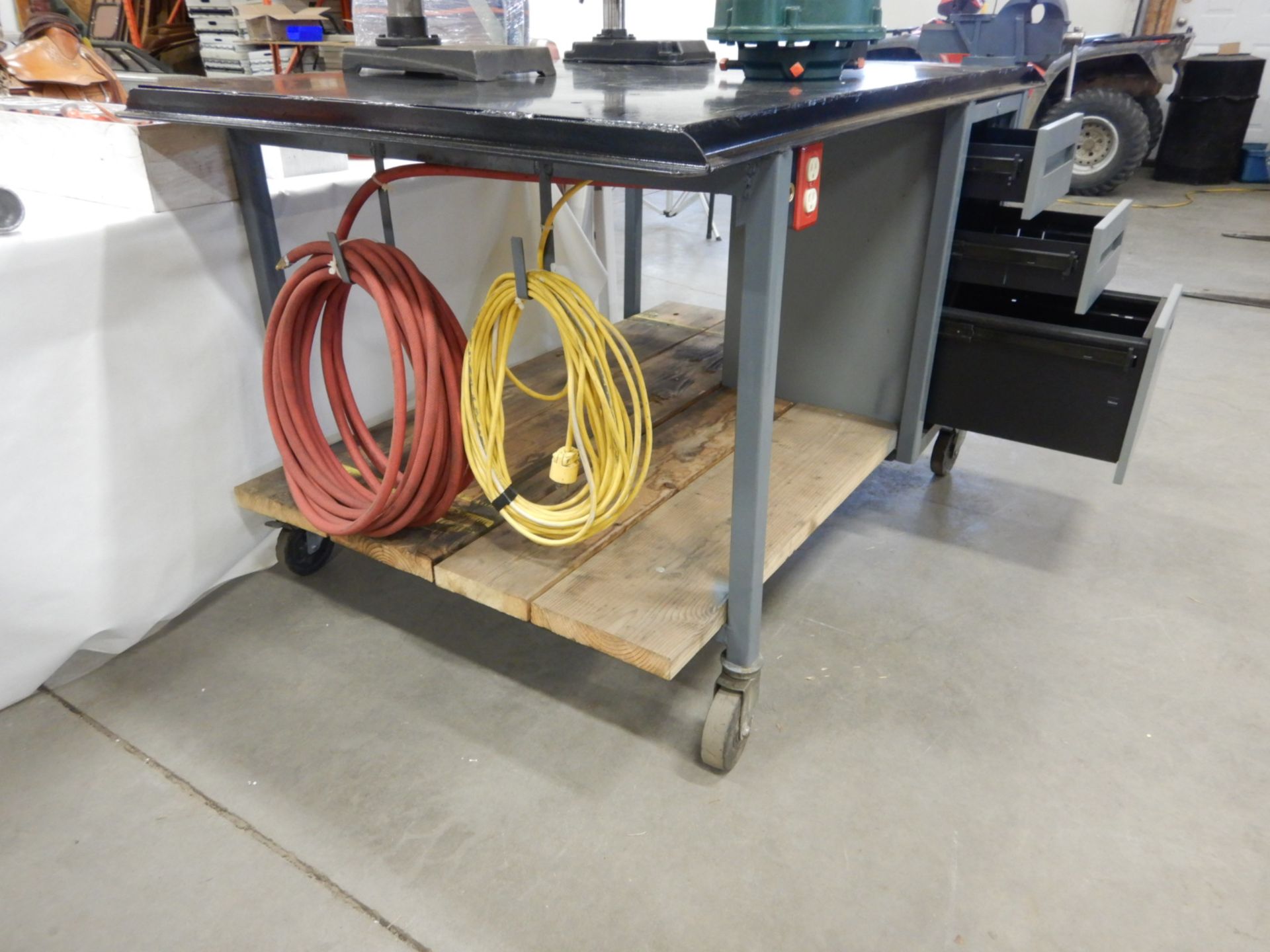 STEEL WORK BENCH W/ DRAWERS, VISE, AIR & POWER OUTLETS - Image 2 of 7