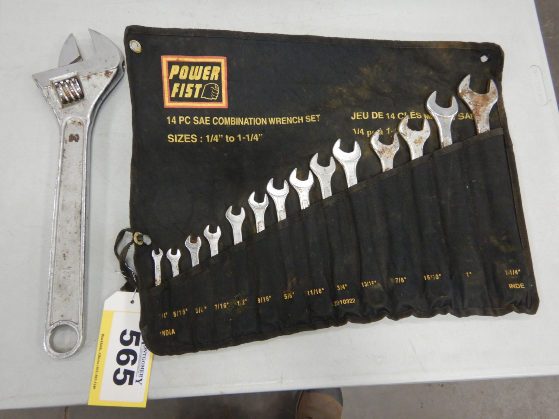 POWERFIST 14 PC SAE COMBINATION WRENCH SET AND 18" ADJUSTABLE WRENCH