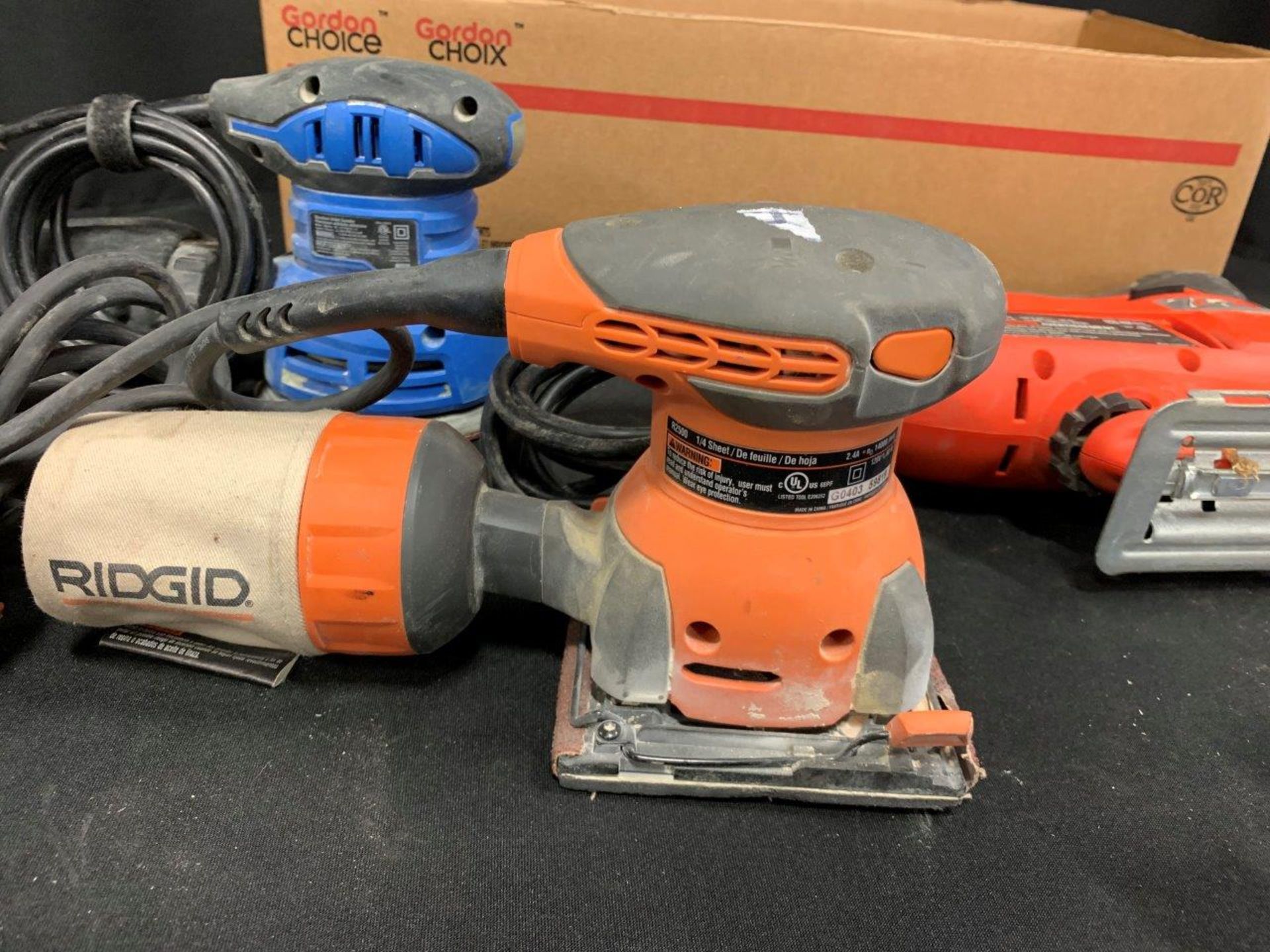 BLACK & DECKER ELEC. JIG SAW, RIDGID PALM SANDER, MASTERCRAFT ORBITAL SANDER & 4.5" ANGLE GRINDER - Image 3 of 5