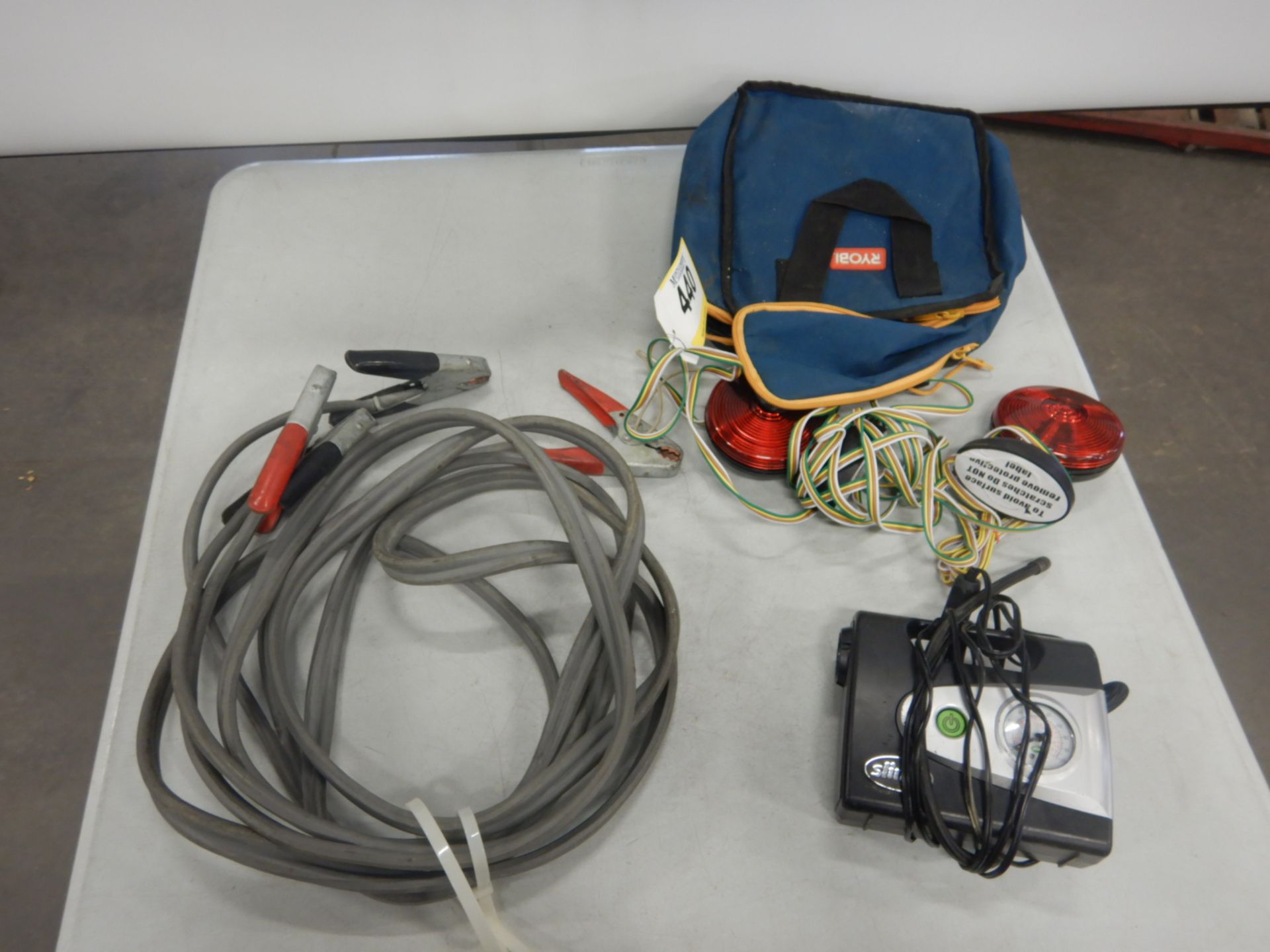 TRAILER TEMP LIGHT KIT, BOOSTER CABLES 12V AIR COMPRESSOR