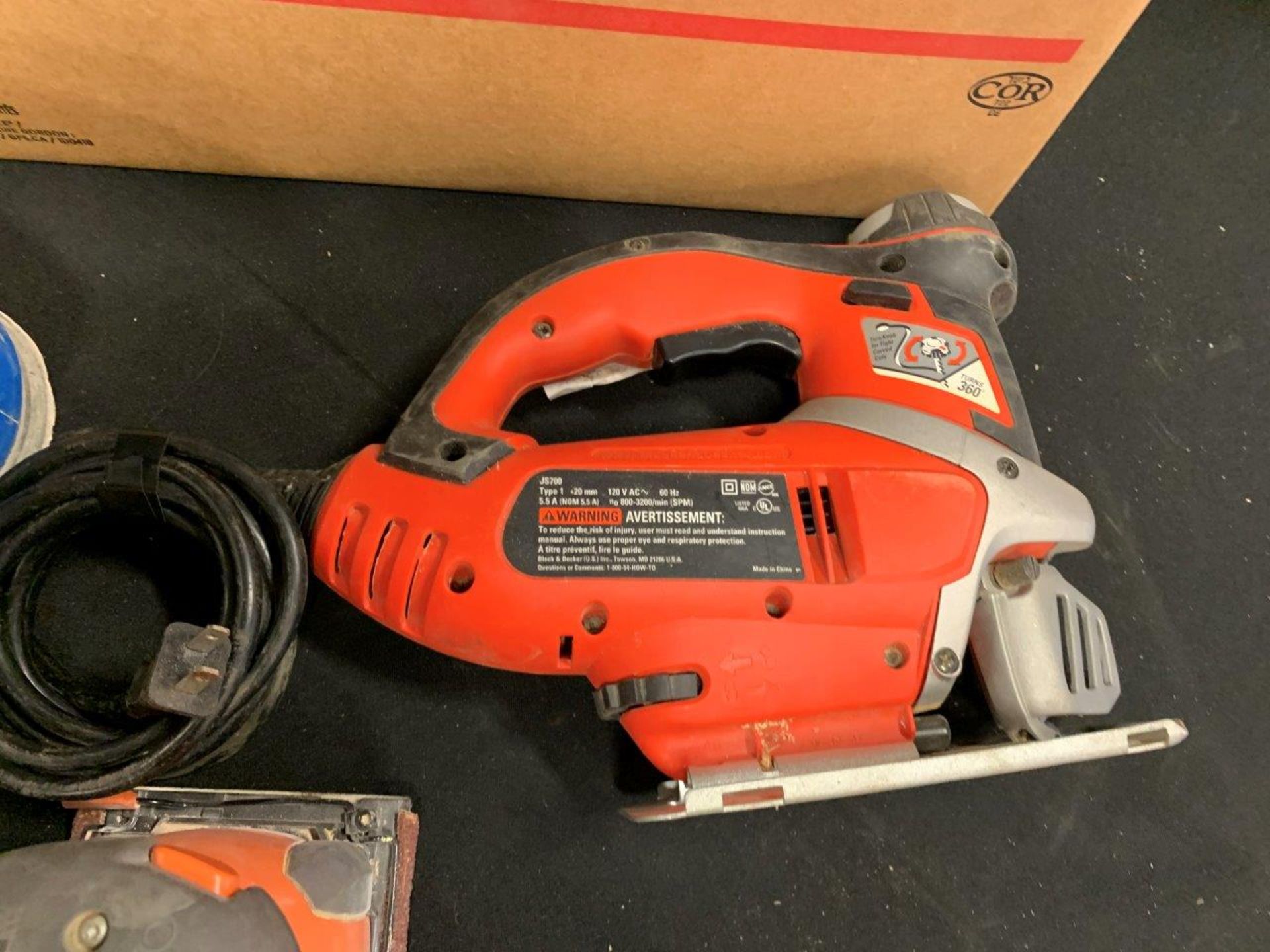 BLACK & DECKER ELEC. JIG SAW, RIDGID PALM SANDER, MASTERCRAFT ORBITAL SANDER & 4.5" ANGLE GRINDER - Image 2 of 5