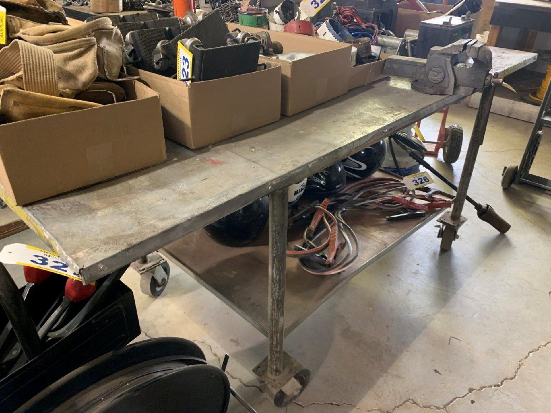 STEEL WORK TABLE W/ CASTERS 31"X80"X34" H