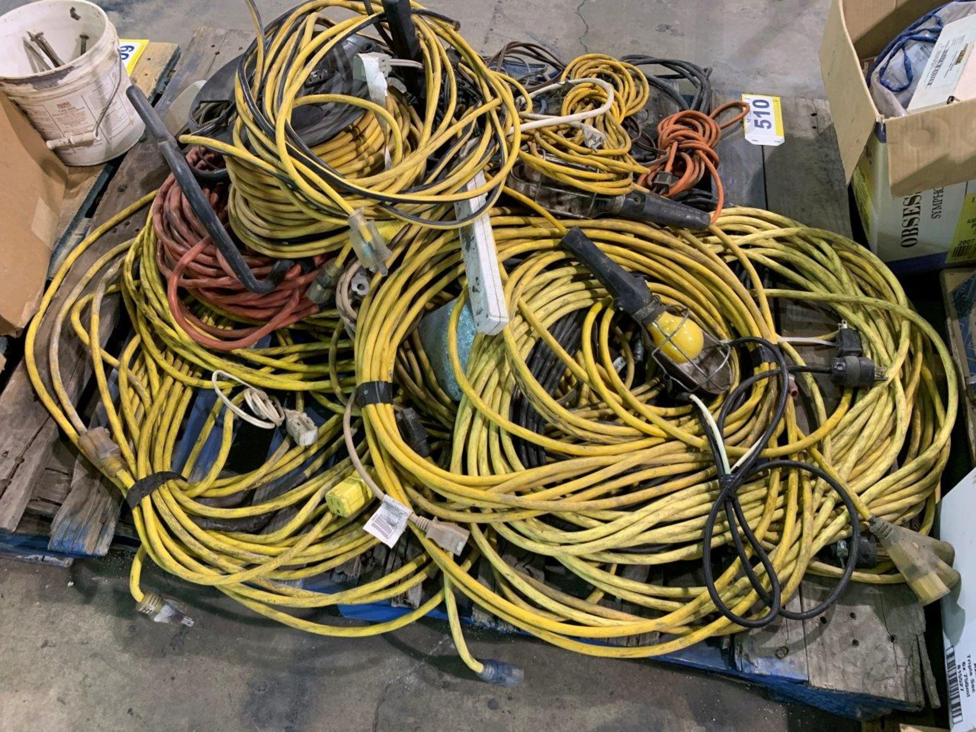 P/O ASSORTED POWER CORDS, TROUBLE LIGHTS ETC.