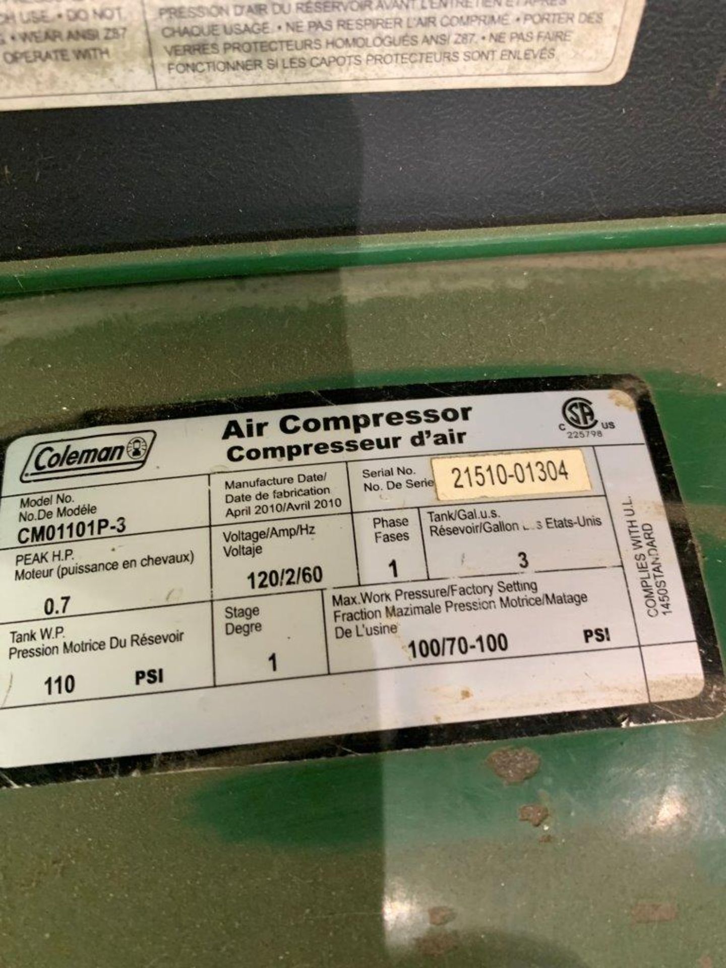 COLEMAN PANCAKE AIR COMPRESSOR - Image 4 of 4