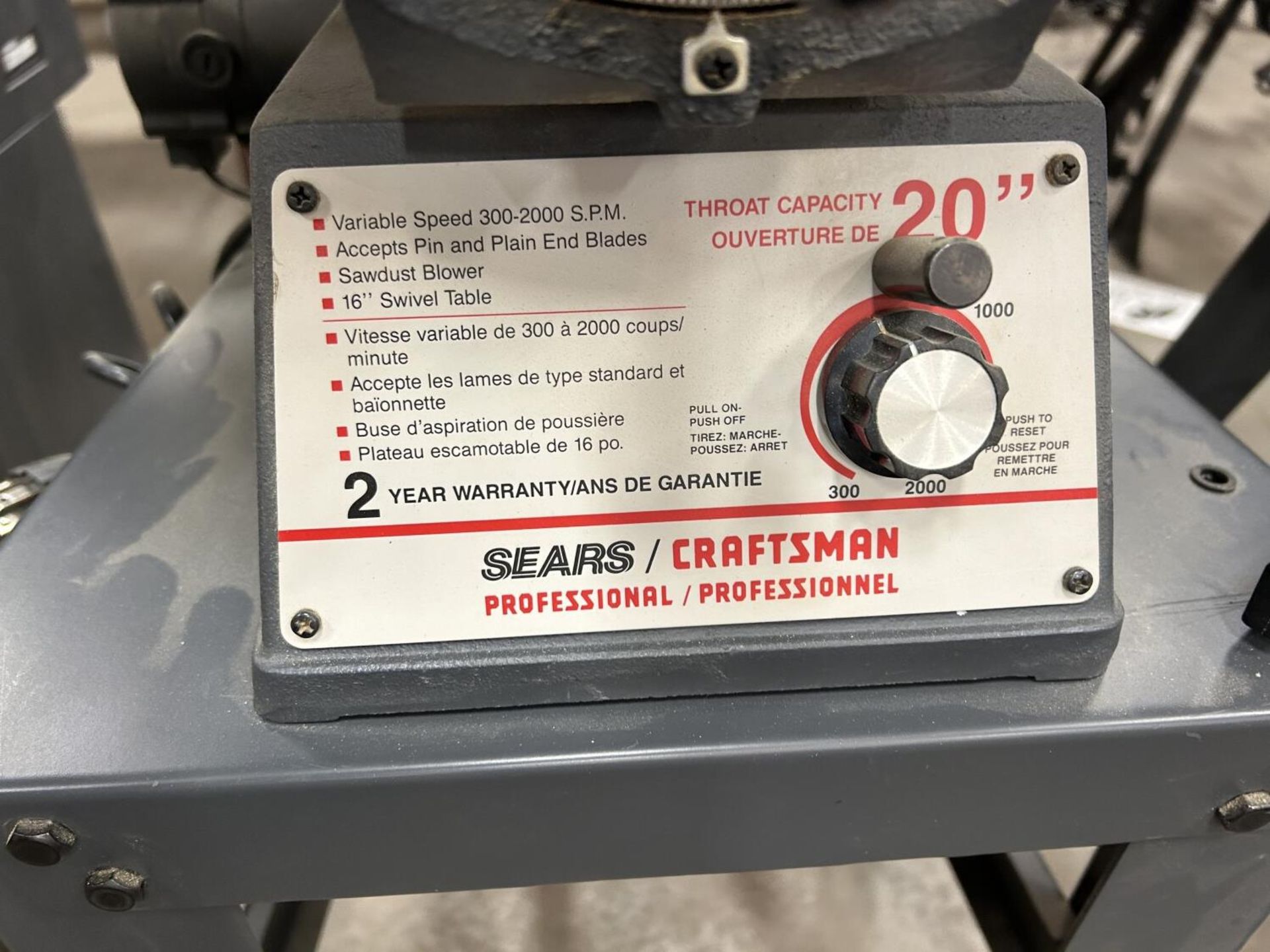 SEARS CRAFTSMAN 16" VARIABLE SPEED SCROLL SAW - Image 2 of 5