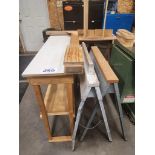 L/O ASSORTED SAW HORSE, WORK TABLES, ETC.