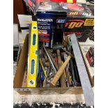 L/O ASSORTED HAND TOOLS, WRENCHES, LEVEL, SCREWDRIVERS, ETC.