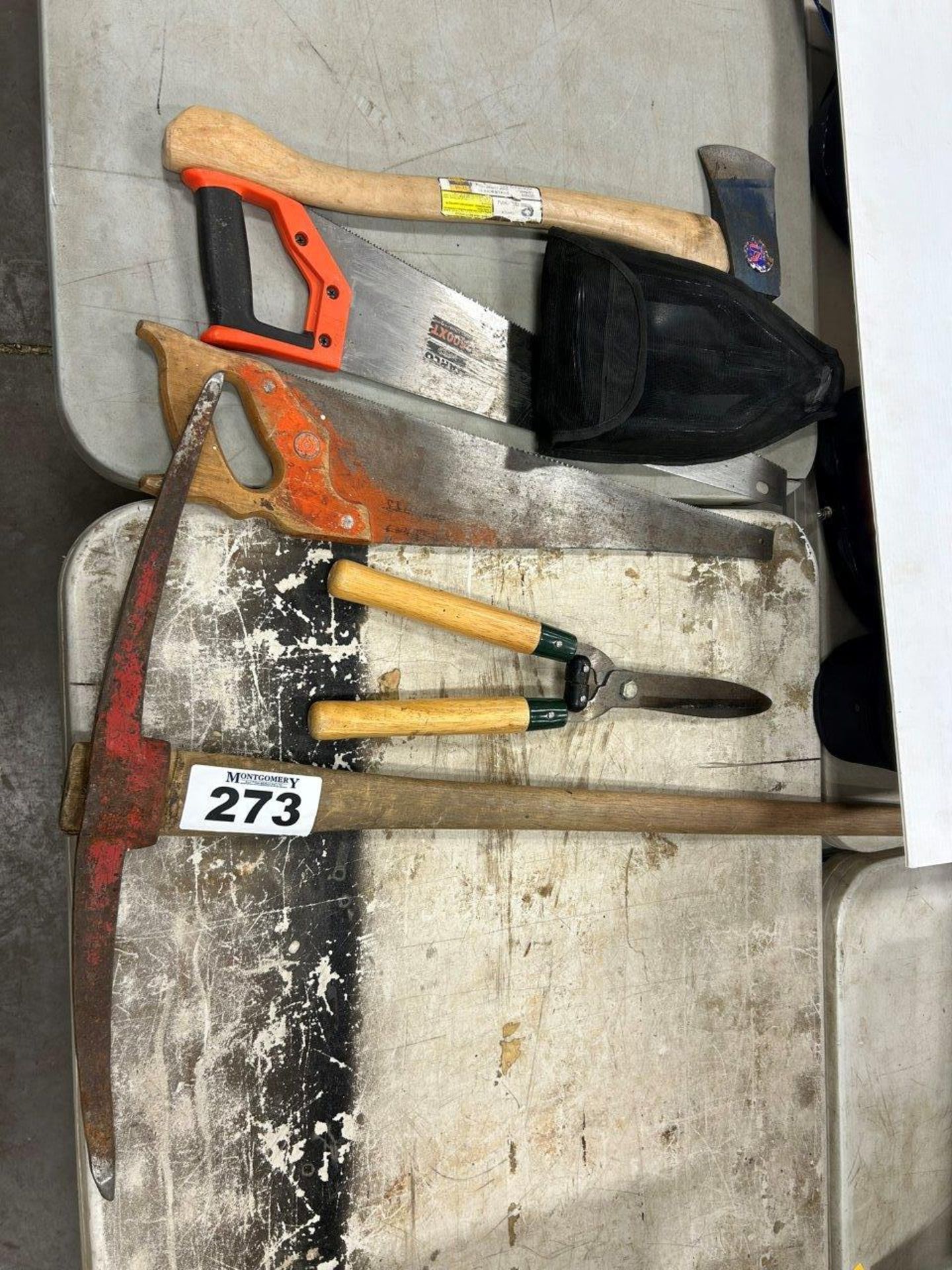 PICK AXE, AXE, WOOD SAW, EMERGENCY SHOVELS, PRUNING SHEARS, ETC.