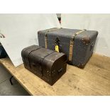 ANTIQUE TRAVELLERS TRUNK 31"X19"X12" & DECORATIVE TRAVELS TRUNKS 19"X11"X10" & 12"X7"X7"