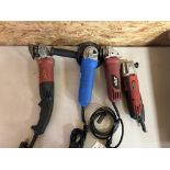 MILWAUKEE 5" & MASTERCRAFT 4.5" ELEC. ANGLE GRINDERS AND ASSORTED ANGLE GRINDERS FOR PARTS