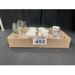 ASSORTED GLASSES, SHOT GLASSES, MUGS, TEA CUPS, ETC.