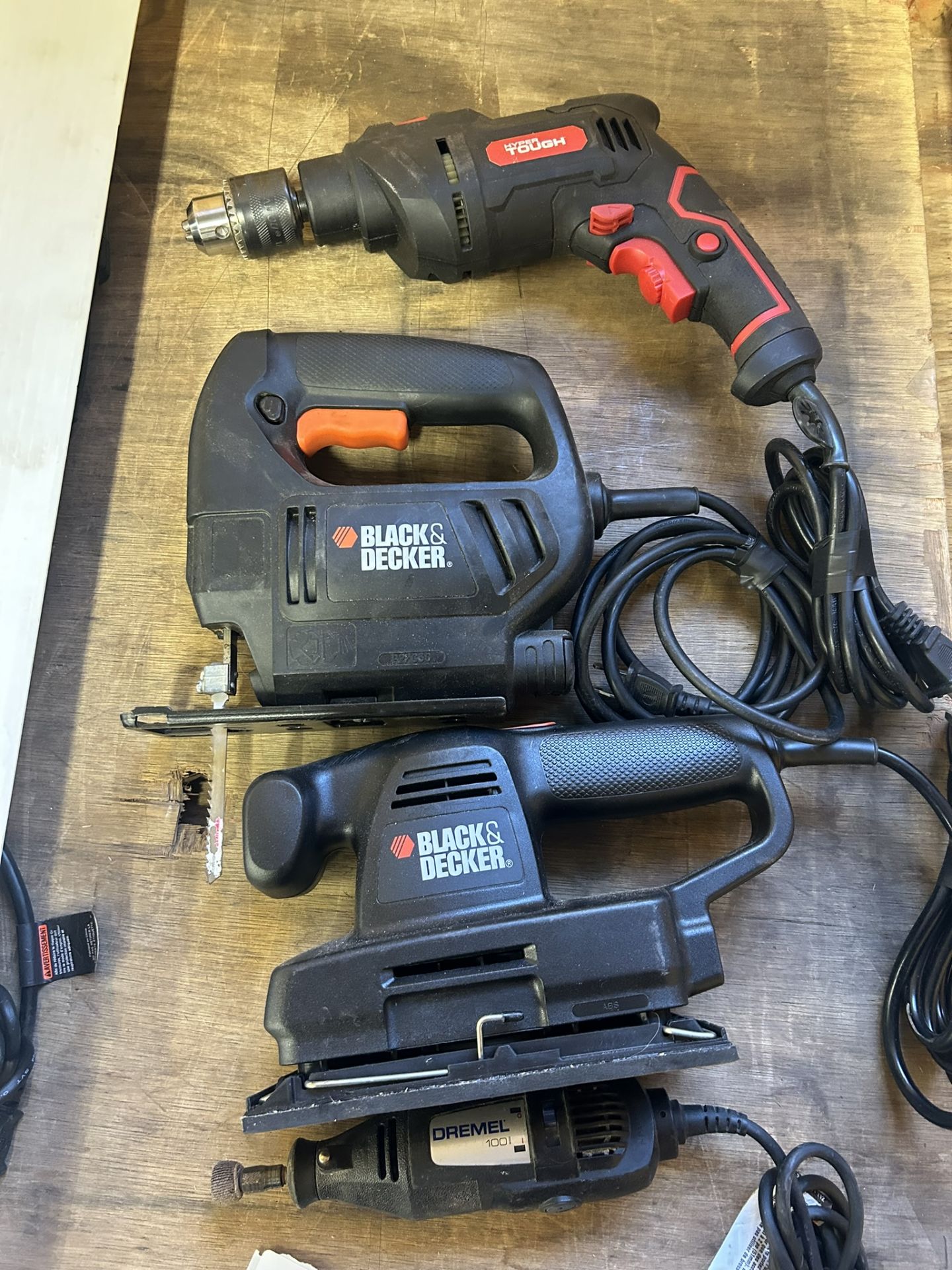 DREMEL ROTARY TOOL, BLACK & DECKER JIB SAW AND SANDER, HYPER TOUGH ELEC. DRILL