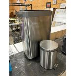 STAINLESS HANDS FREE WASTE BINS 15"X10"X25" AND 8" DIA. X 11"