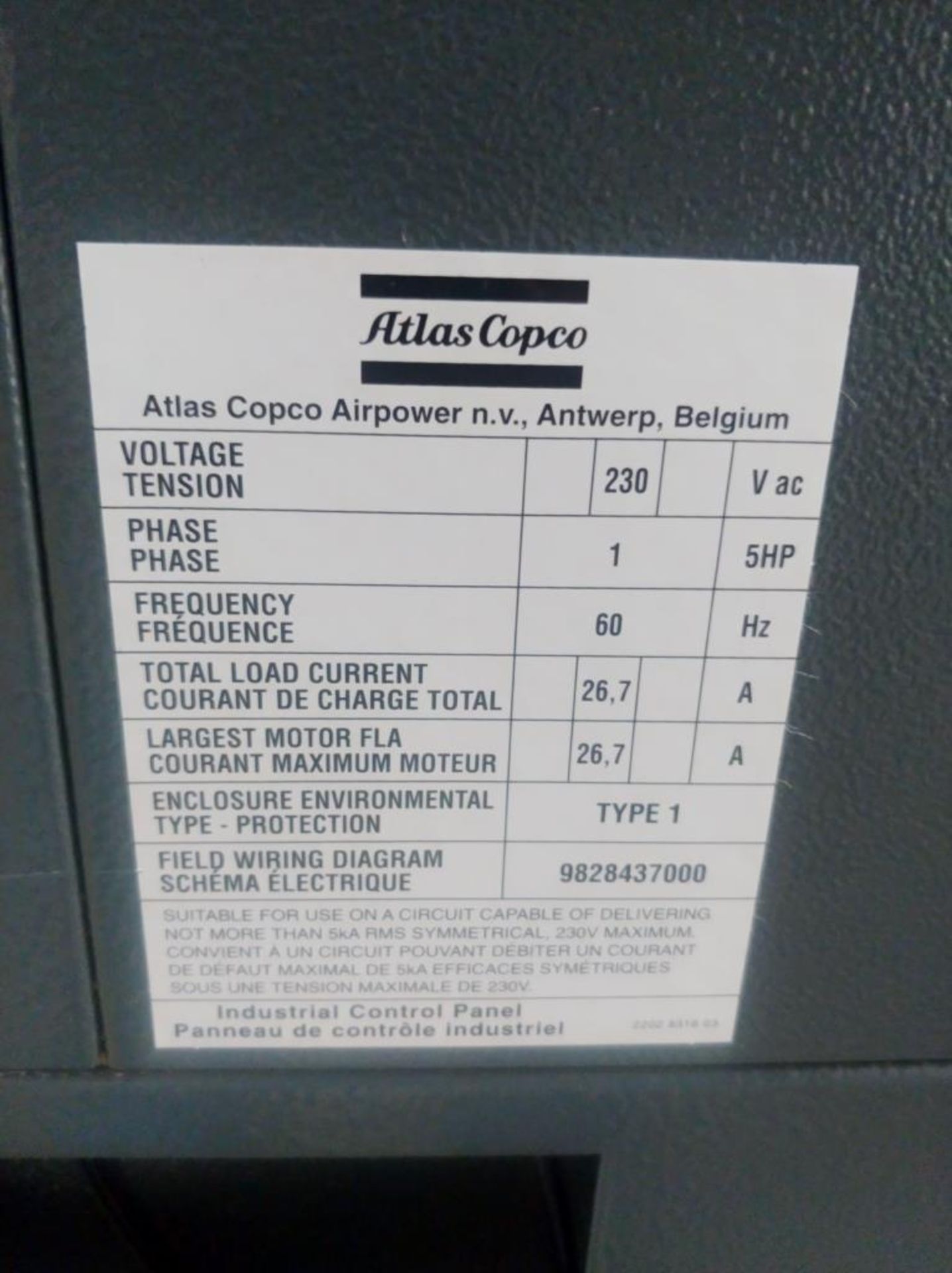 ATLAS COPCO GX4FF 5HP 230V SINGLE PHASE AIR COMPRESSOR W/REFRIGATERED DRYER - Image 8 of 9