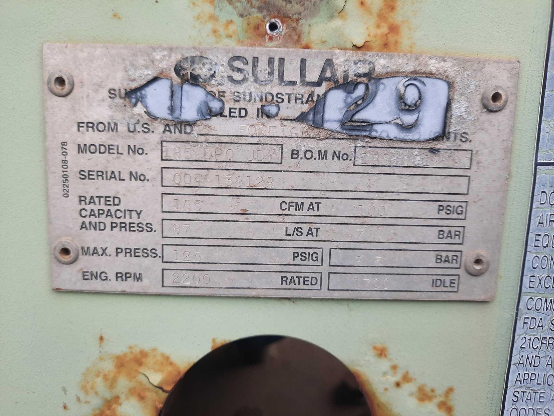 2002 Sullair Air Compressor - Image 5 of 13