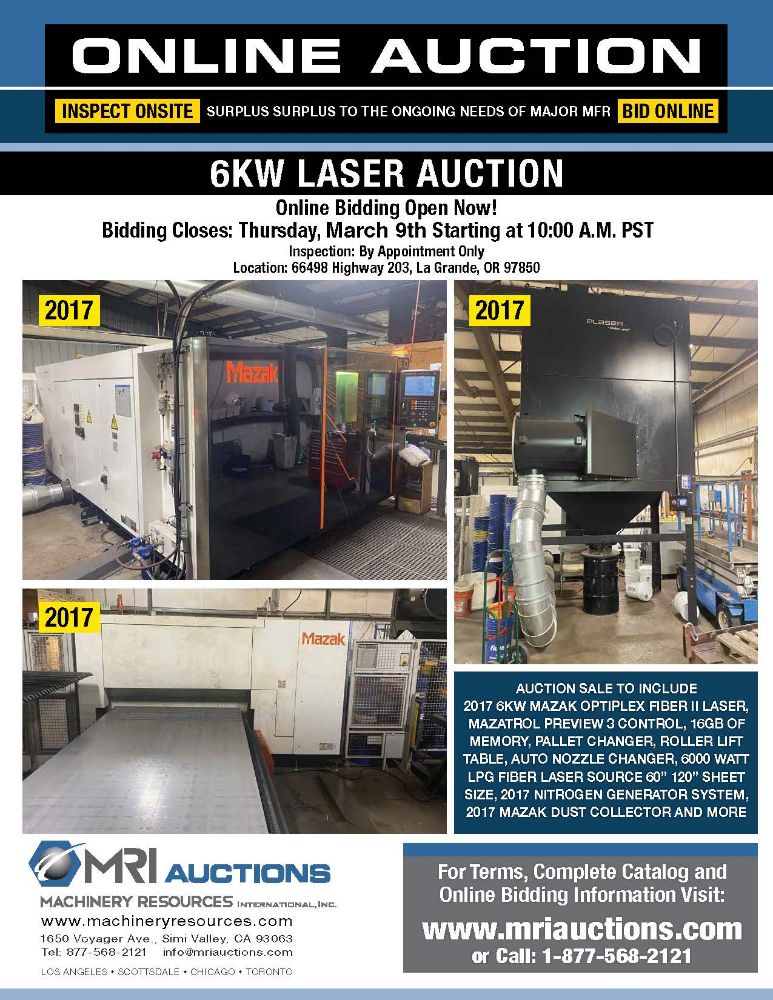 6KW LASER AUCTION - SURPLUS TO THE ONGOING NEEDS OF MAJOR MANUFACTURER