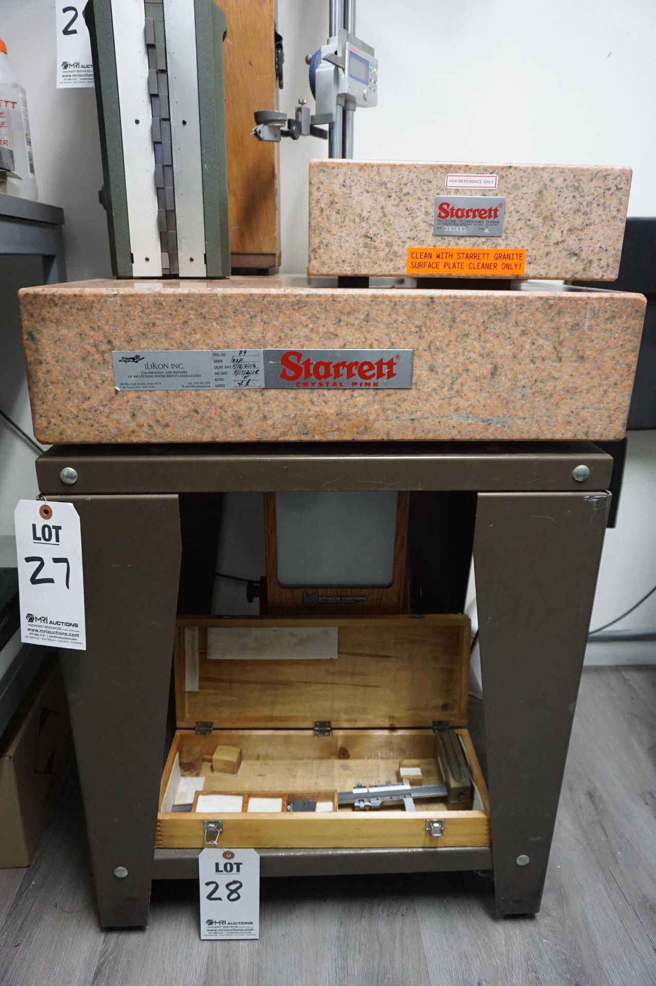 LOT TO INCLUDE: (1) STARRETT GRANITE SURFACE PLATE CRYSTAL PINK WITH STAND, 24" X 24" X 6", (1)