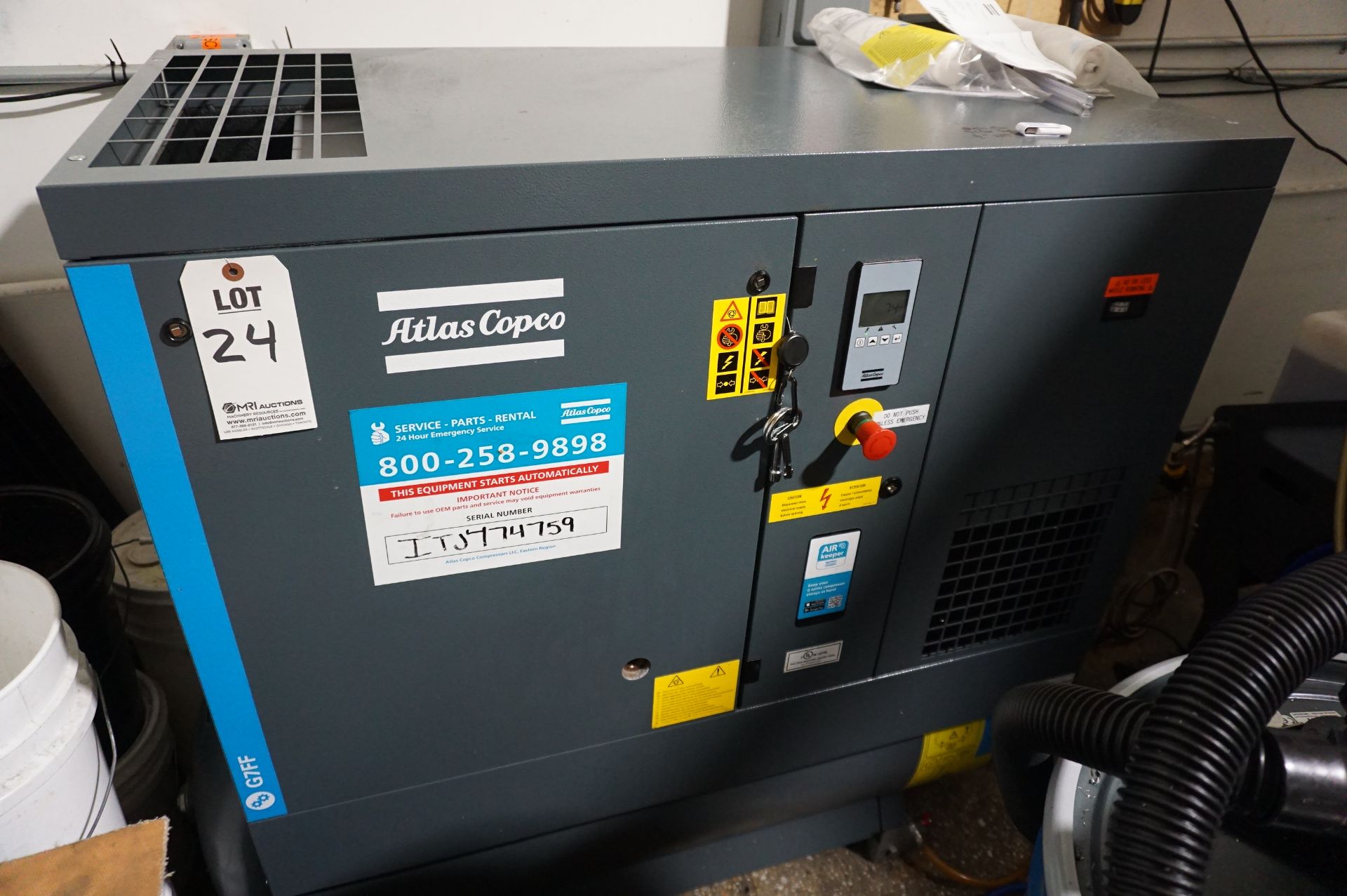 2021 ATLAS COPCO GX77 AIR COMPRESSOR AND DRYER COMBO, S/N ITJ474759, WEIGHT 798