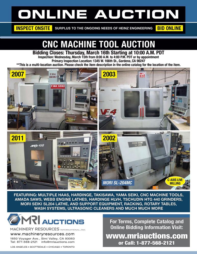 CNC MACHINERY AUCTION - Surplus To The Ongoing Needs Of Heinz Engineering