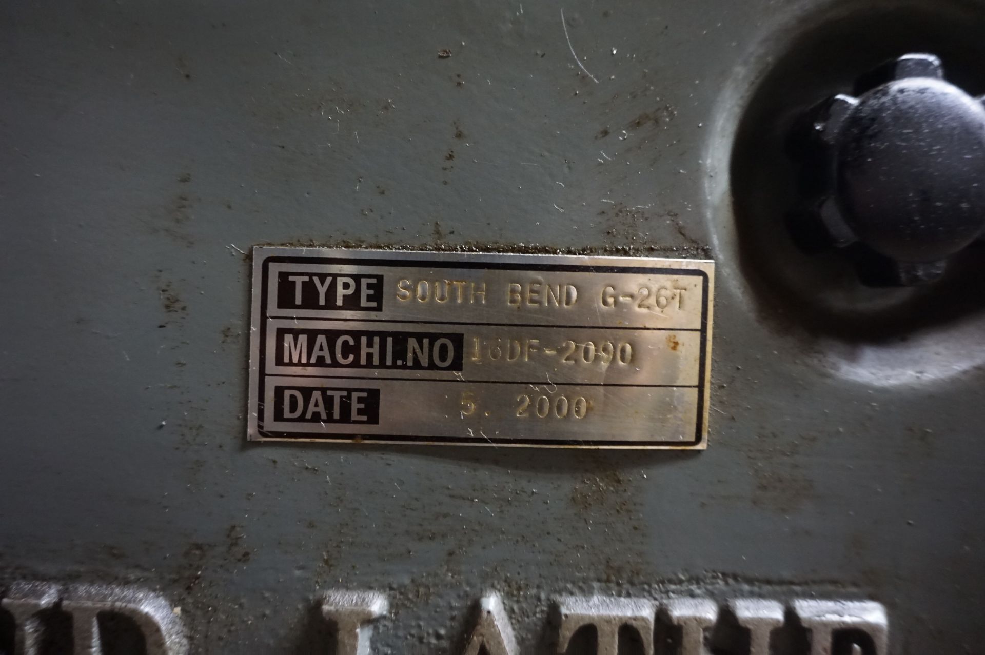 2000 SOUTH BEND MACHINE LATHE G-26T, S/N 16DF-2090 WITH TOPAZ DIGITAL READOUT UNIT MODEL TL211000, - Image 7 of 9