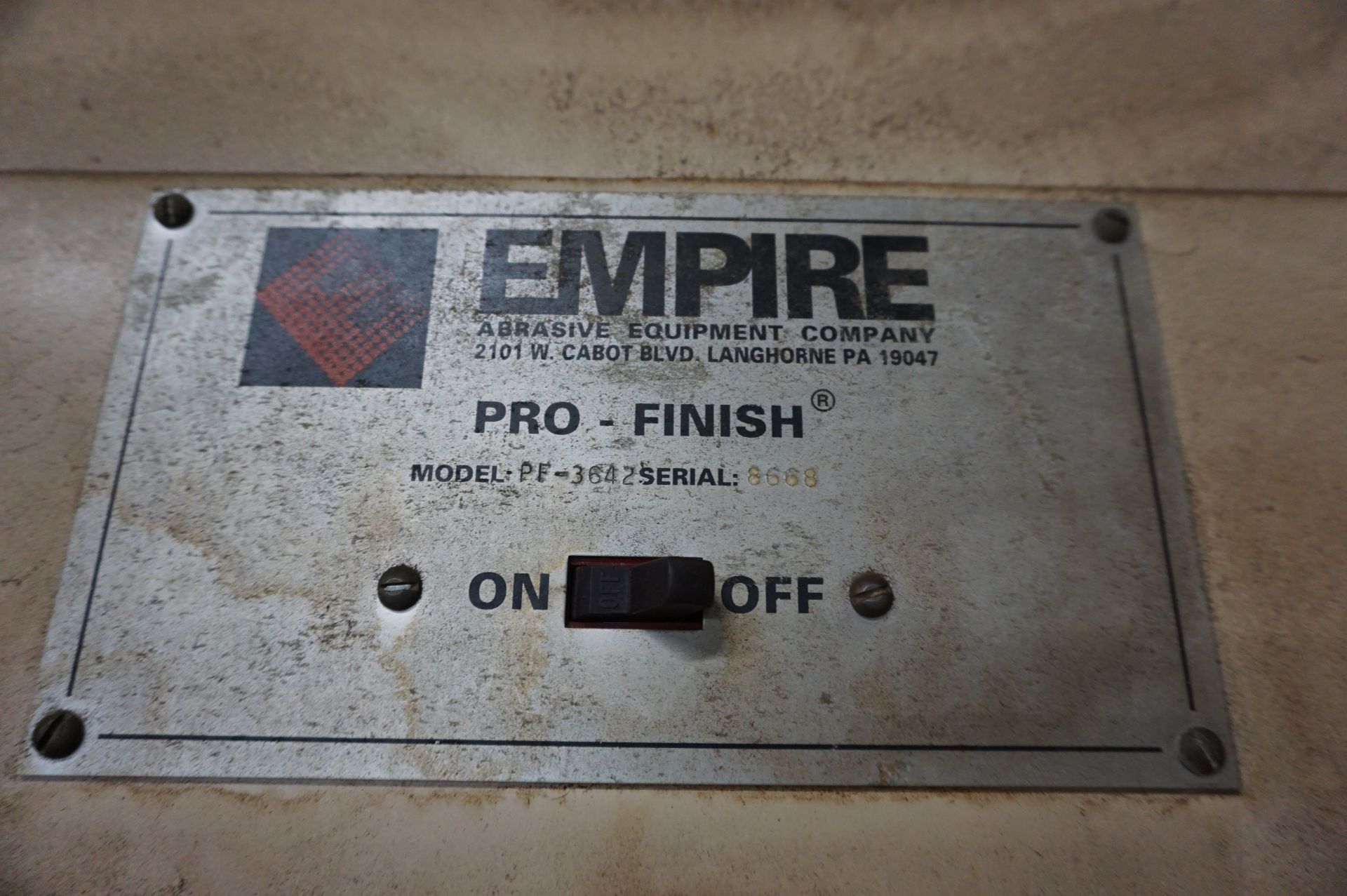 EMPIRE PRO-FINISH SAND BLAST CABINET MODEL PF-3642, S/N 8668 - Image 3 of 3