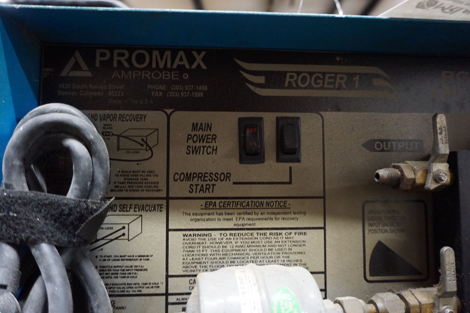 PROMAX AMPROBE ROGER 1 PORTABLE REFRIGERANT RECOVERY UNIT - Image 2 of 3