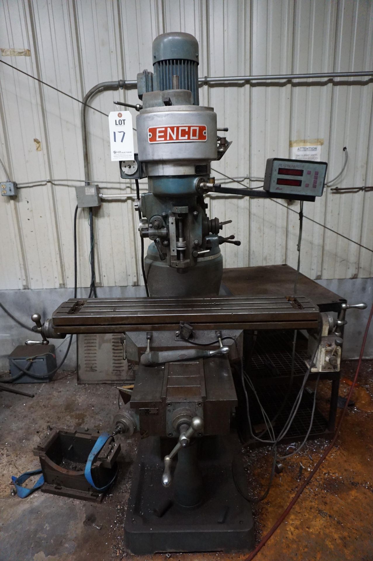 ENCO MANUAL KNEE MILL WITH ENCO DIGITAL READOUT AND MILL TABLE POWER FEED