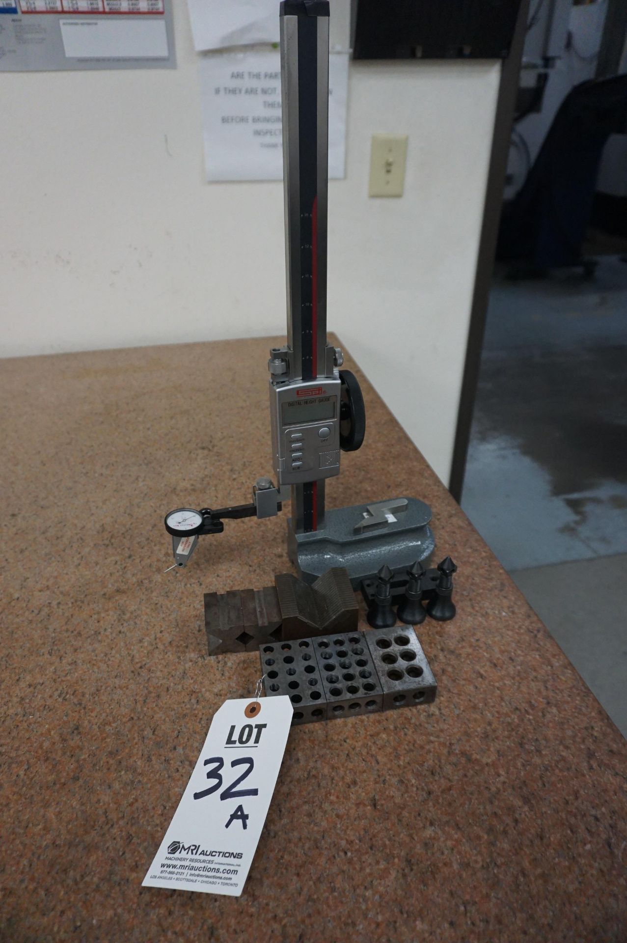 LOT TO INCLUDE: (1) SPI 12" DIGITAL HEIGHT GAGE WITH MISC. 1-2-3 BLOCKS AND V BLOCKS