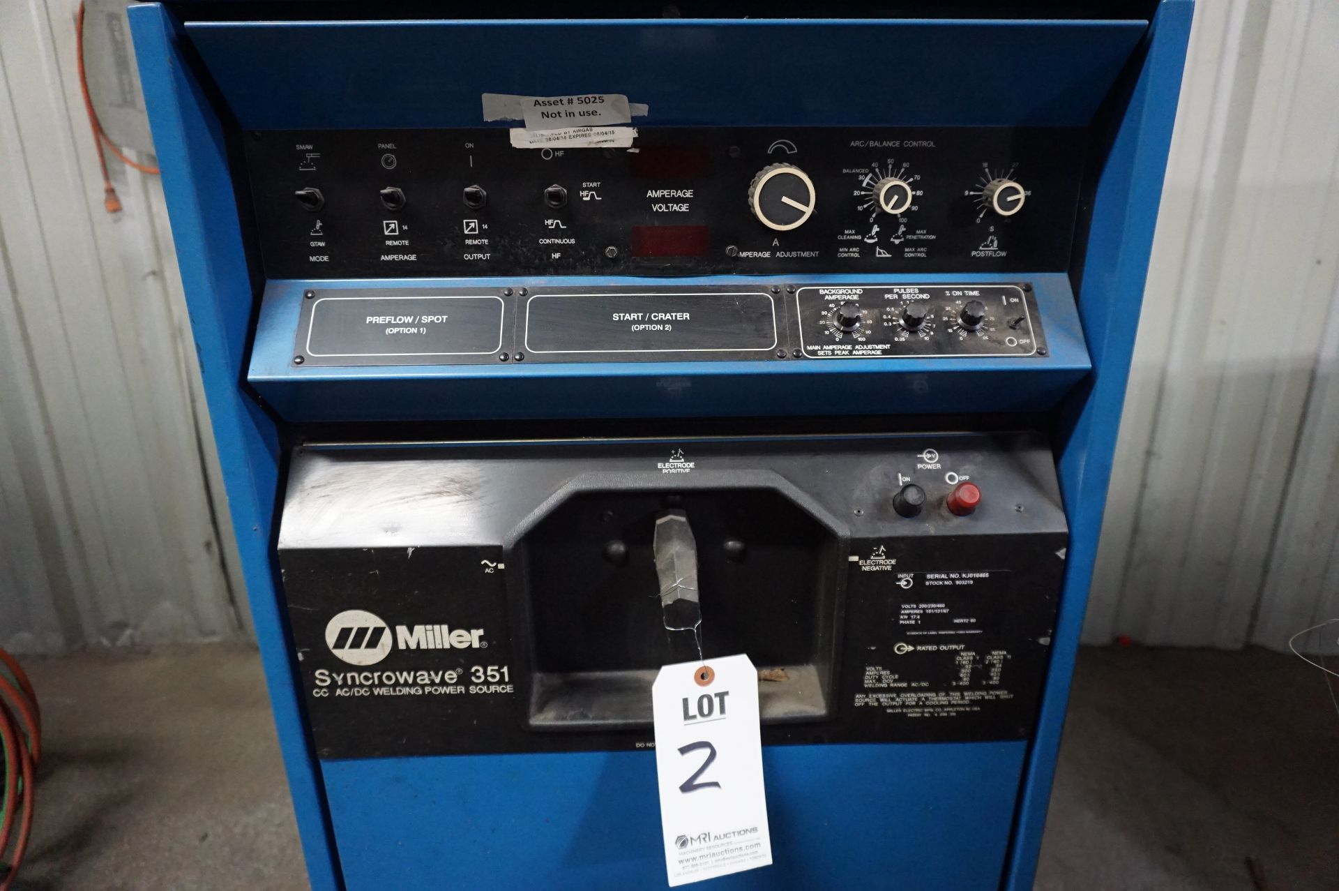 MILLER SYNCROWAVE 351 AC/DC WELDING POWER SOURCE STOCK. 903219, S/N KJ016465 WITH MILLER COOLMATE 3, - Image 2 of 5