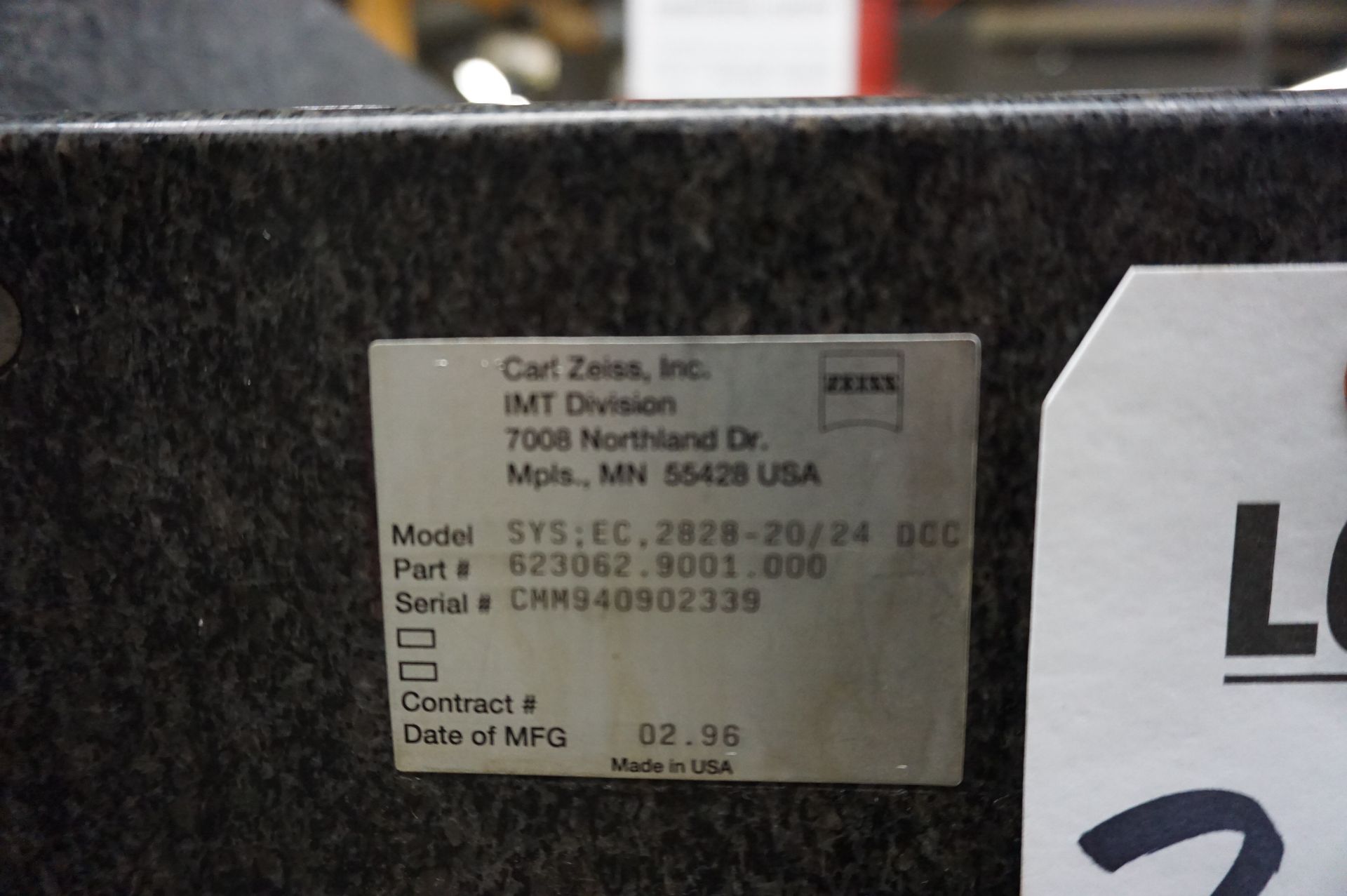 ZEISS GRANITE SURFACE PLATE, PREVIOUSLY USED WITH CMM, DIMENSIONS 41" X 48" - Image 4 of 7