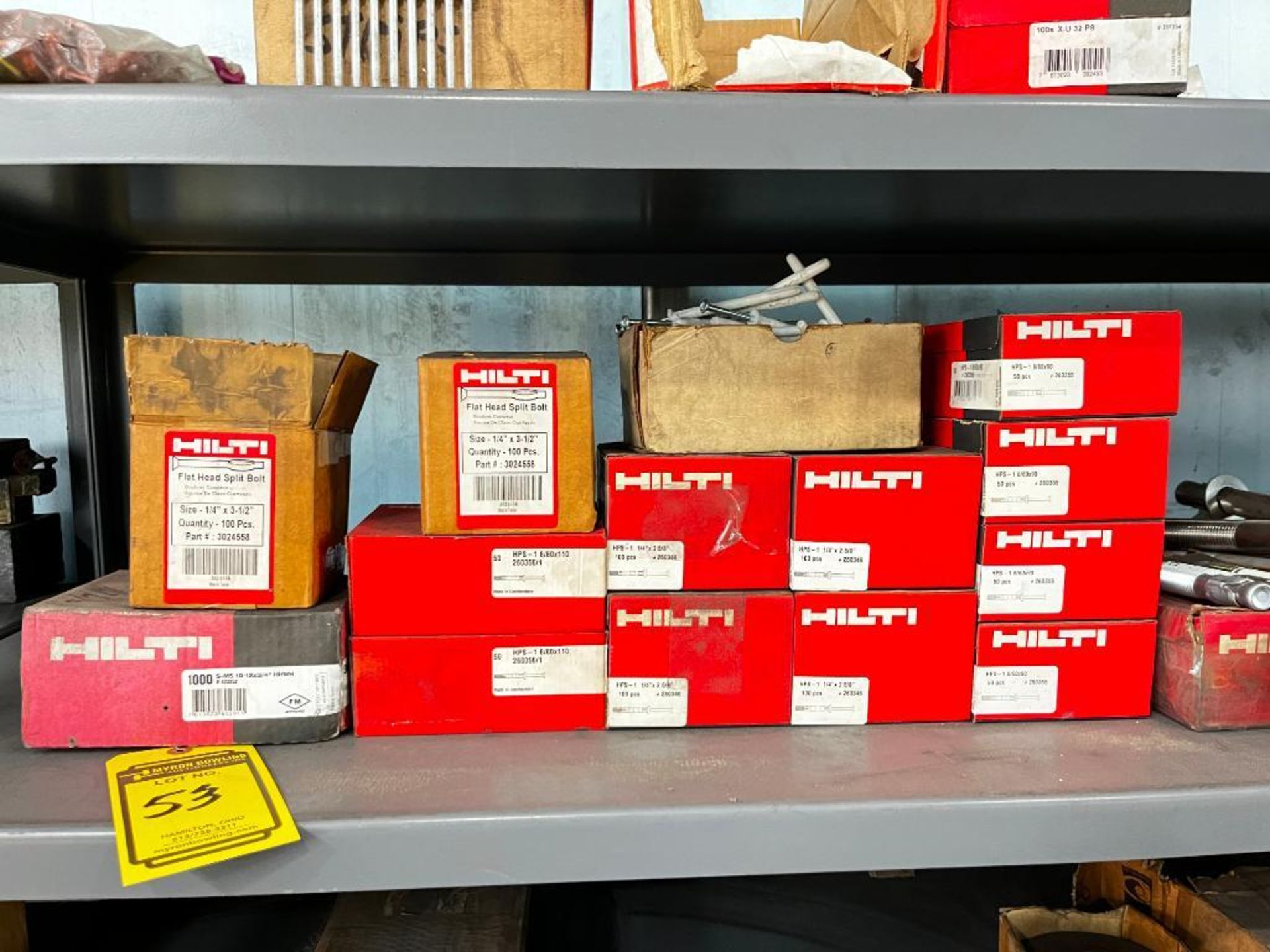 Shelf of Hilti Concrete Hardware; Shot Fasteners, Flat Split Bolts, Screw Shaft Concrete Bolts, & Mo - Image 5 of 8