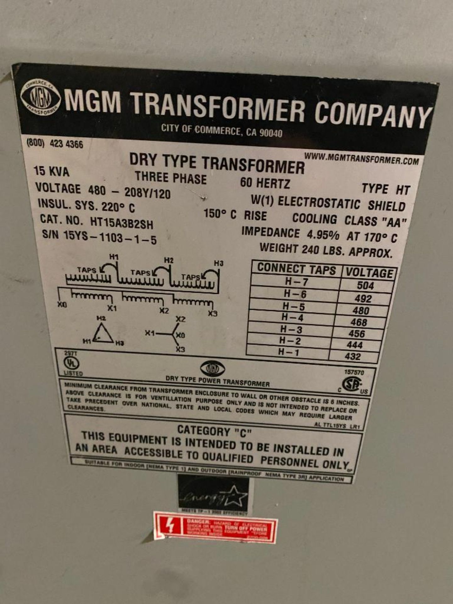Square D Transformer, 45 KVA & MGM Transformer, 15 KVA - Image 2 of 4