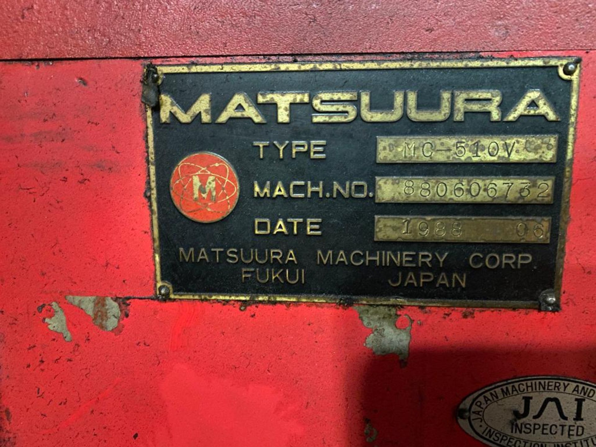 1988 Matsuura MC-510V Vertical Machining Center, System MX-3 CNC Control, 20-Station ATC, Mach. No. - Image 6 of 6