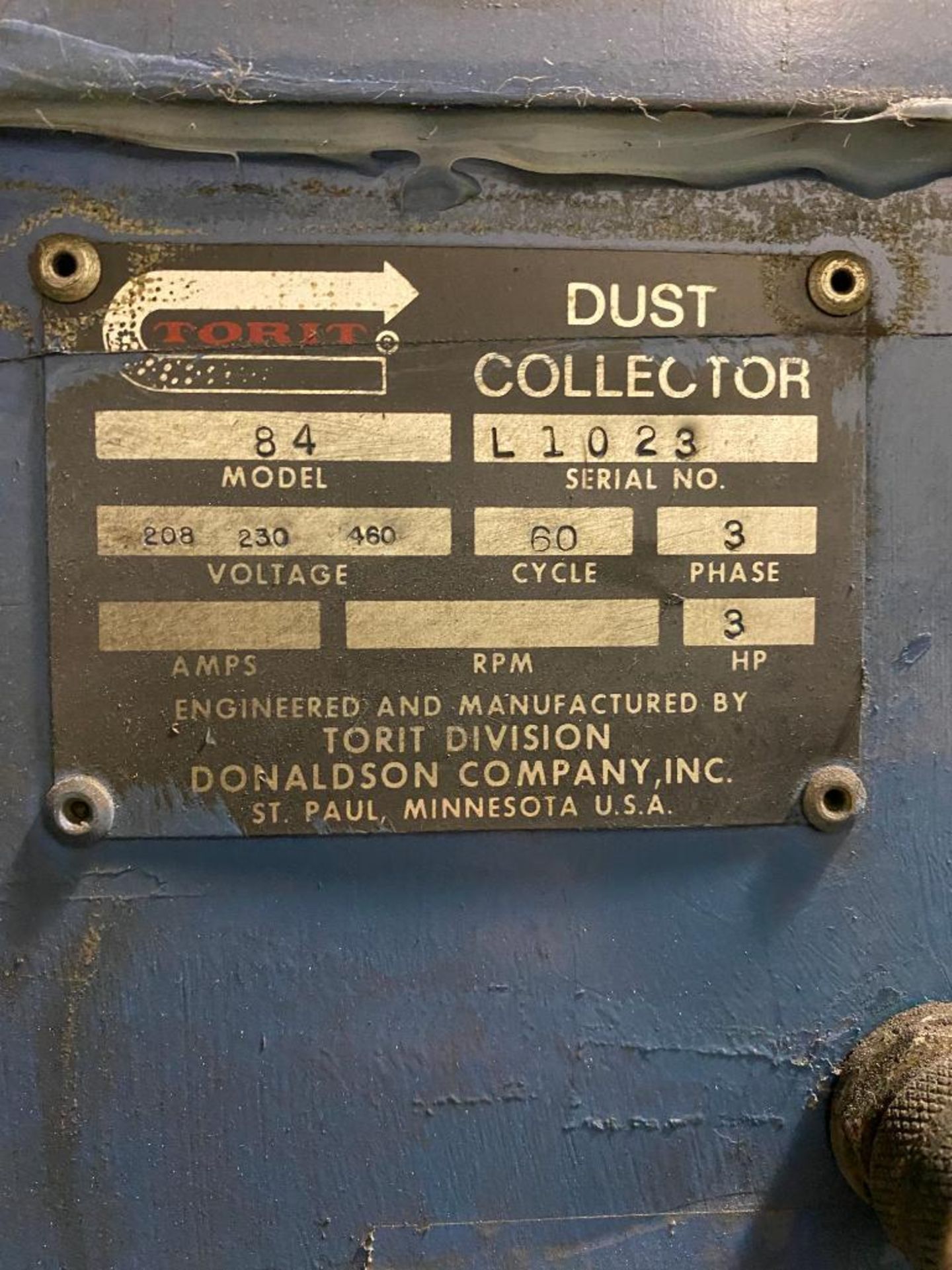 Torit Dust Collector, Model 84, S/N L1023, 3 HP, 3 Phase - Image 3 of 3