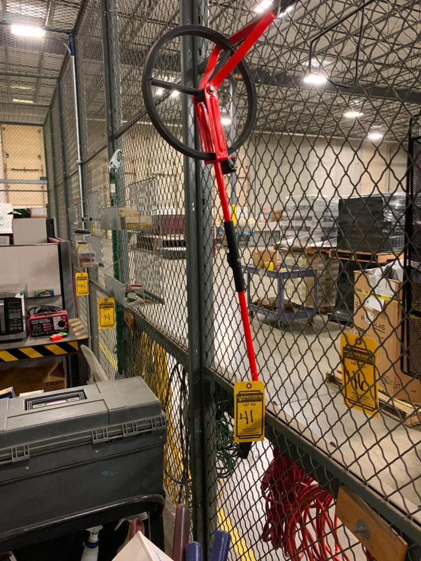 Tools Hanging on Pegboard, Bolt Cutters, Measuring Wheel, Extension Cords Hanging on Outside of Cage - Image 3 of 3