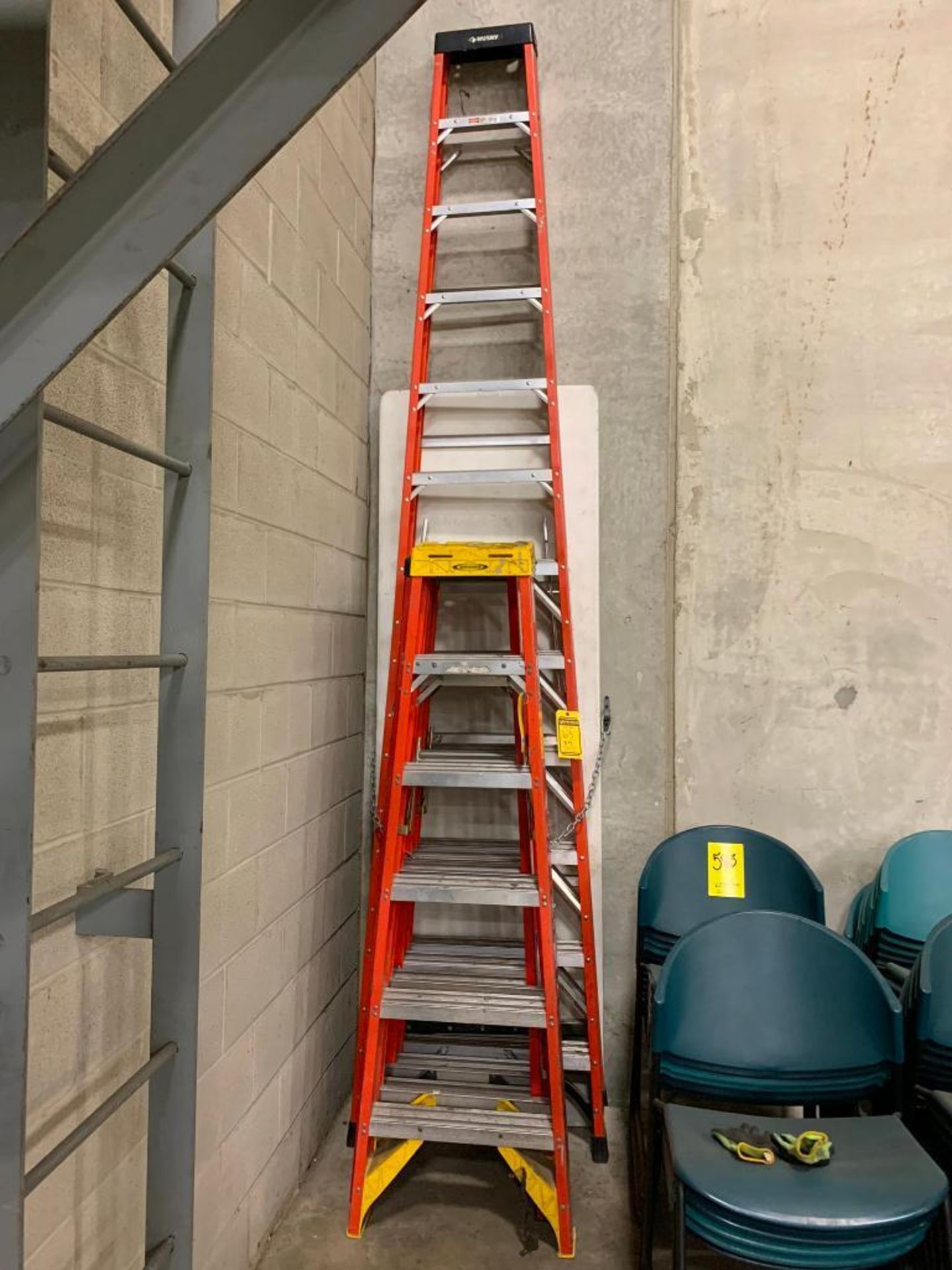 (5) Fiberglass Step Ladders; (1) Husky 12', (4) Assorted 6'