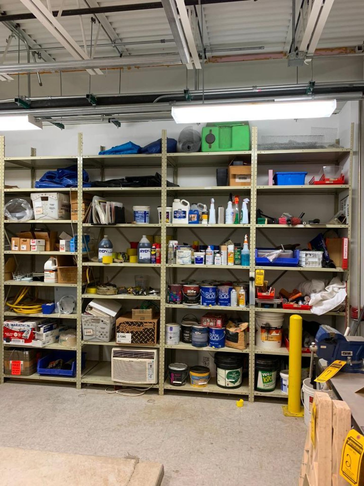 (6) Bays of Clip Style Shelving & Content, 24" x 36", Tallest Uprights Are 108"