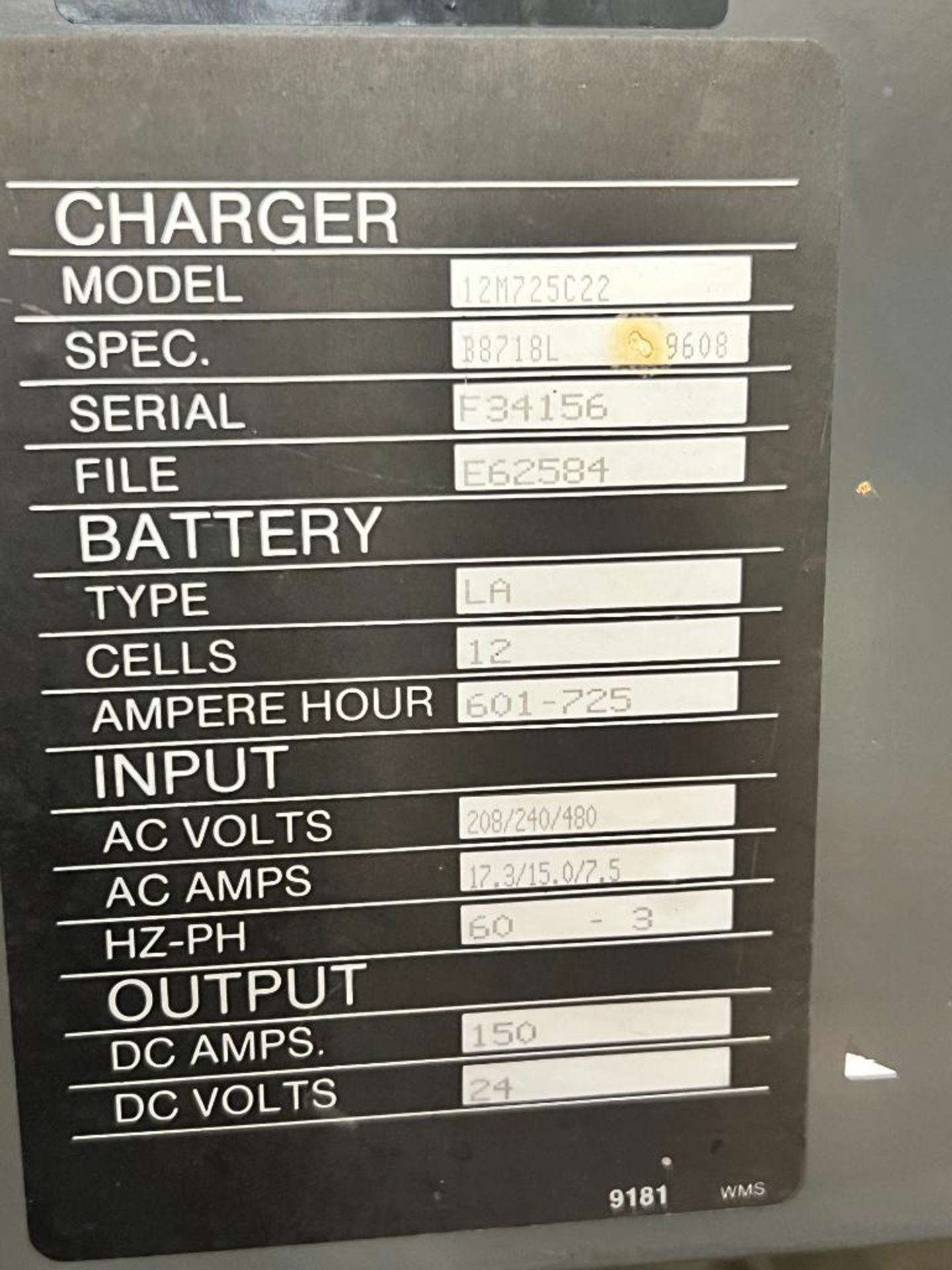 Mac 24 V Battery Charger, Model 12M725CC22, S/N F34156 - Image 3 of 3