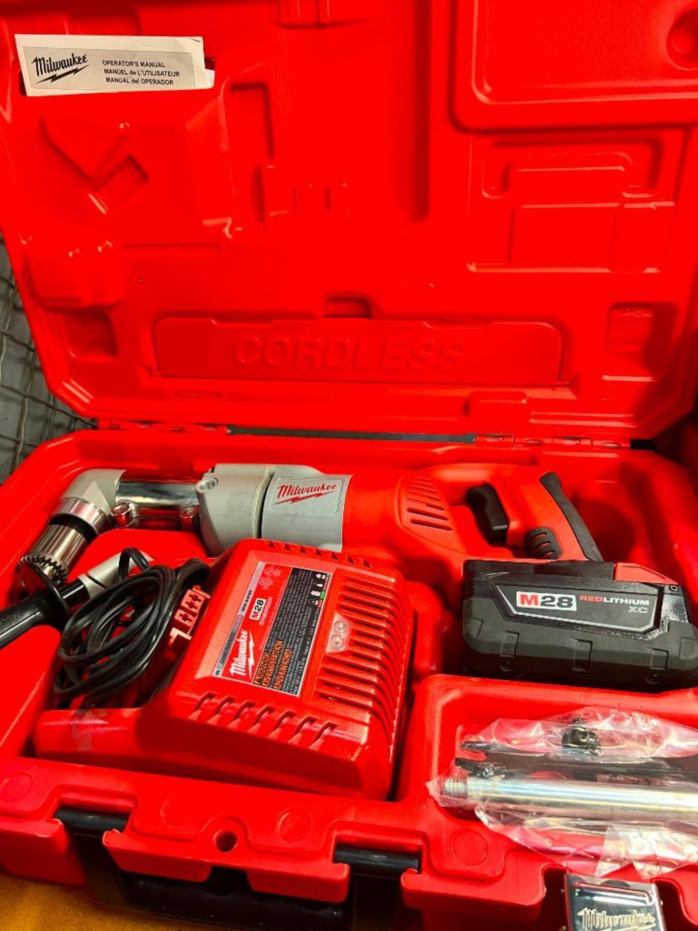 Milwaukee 28 V 1/2" Right Angle Drill, S/N A73BD163500373, w/ Battery & Charger