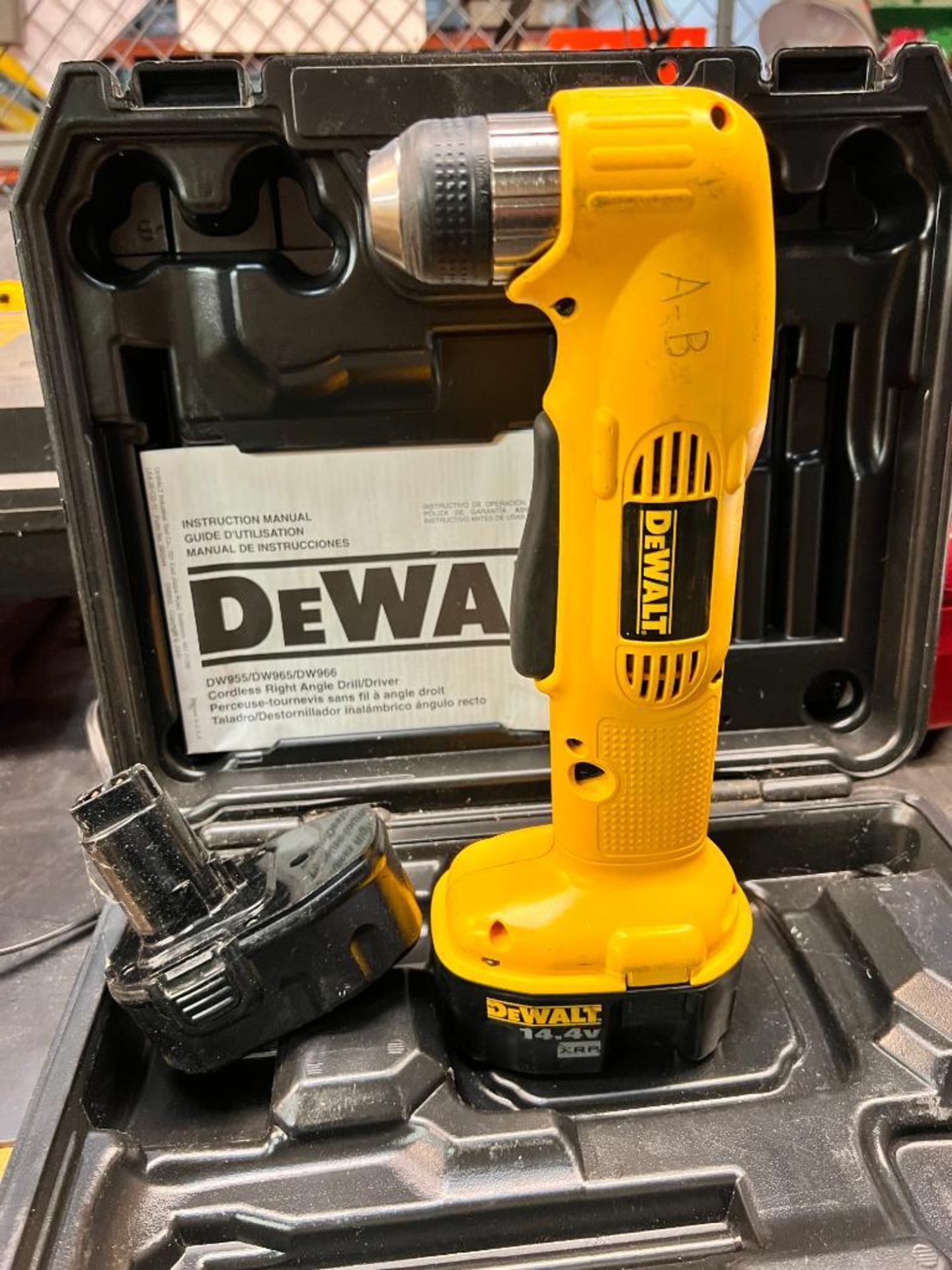 Dewalt Cordless Right Angle Drill, Model DW966, S/N 24518, w/ (2) 14.4 V Batteries