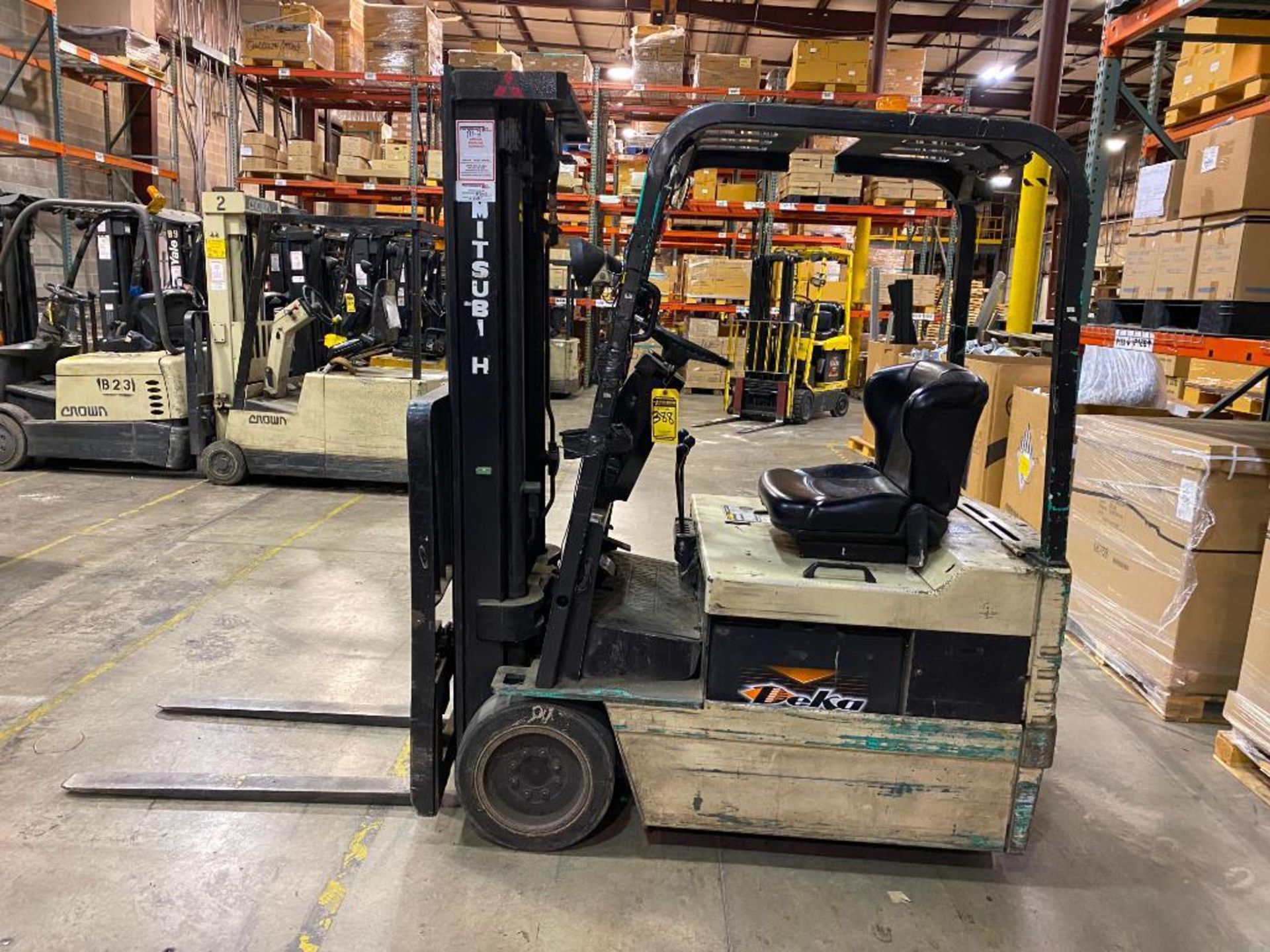 Mitsubishi 3,000-LB. Capacity 3-Wheel Electric Forklift, Model FBS15-36V, S/N 1AN00676, Lever Shift